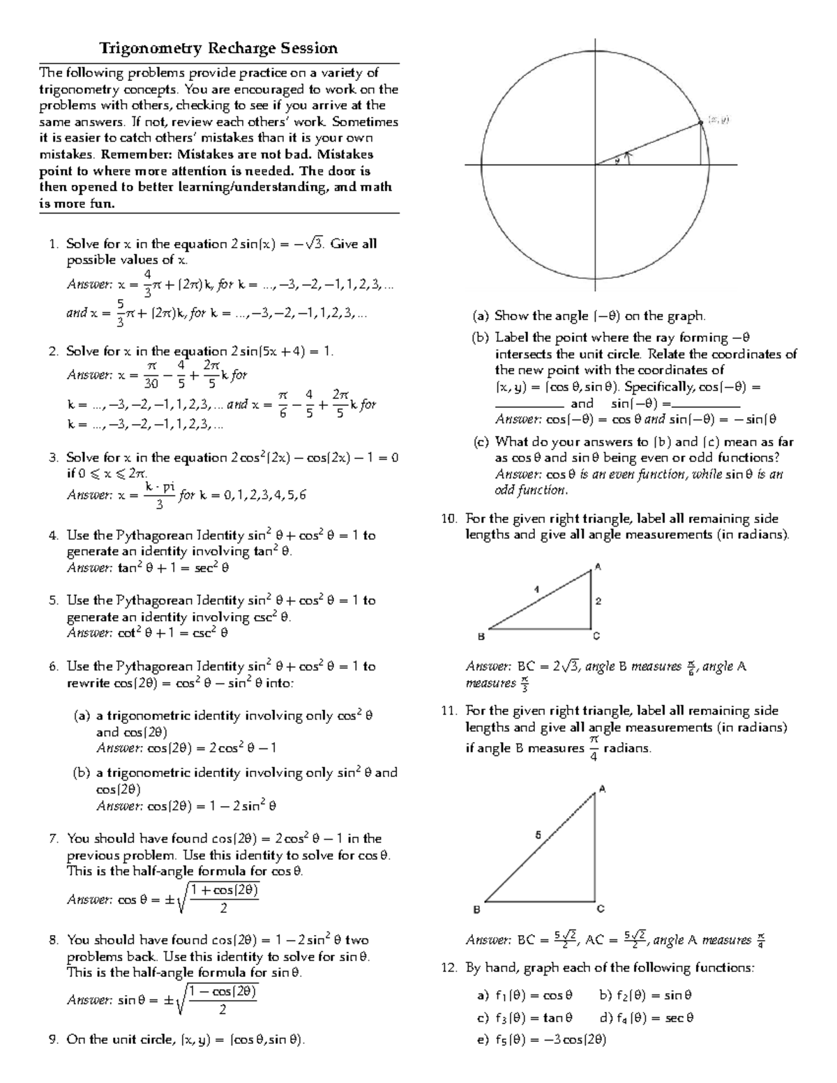 Trigonometry Practice Problems - Recharge Session - Studocu