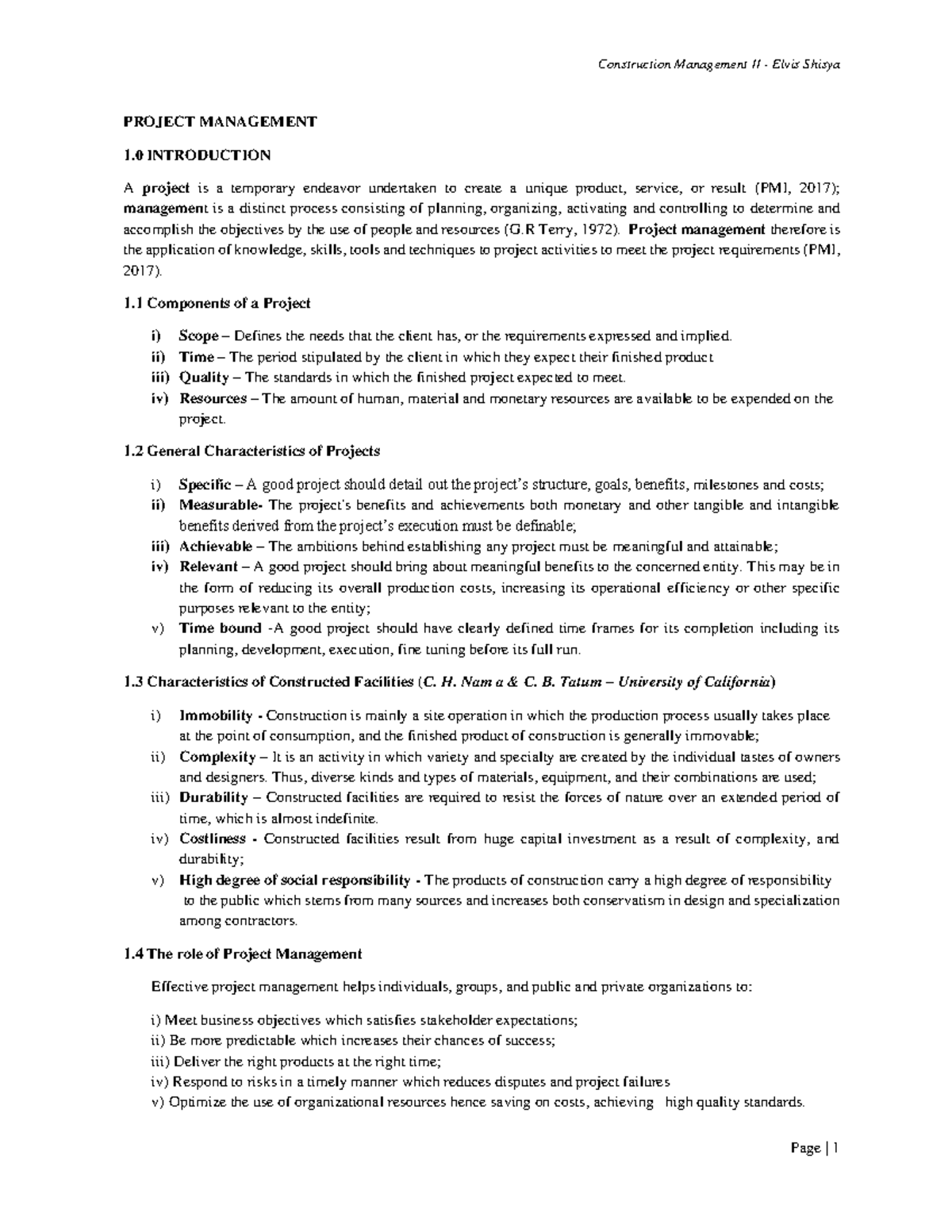 CM 2 Final Exam Summary Notes: Key Concepts and Project Lifecycle - Studocu