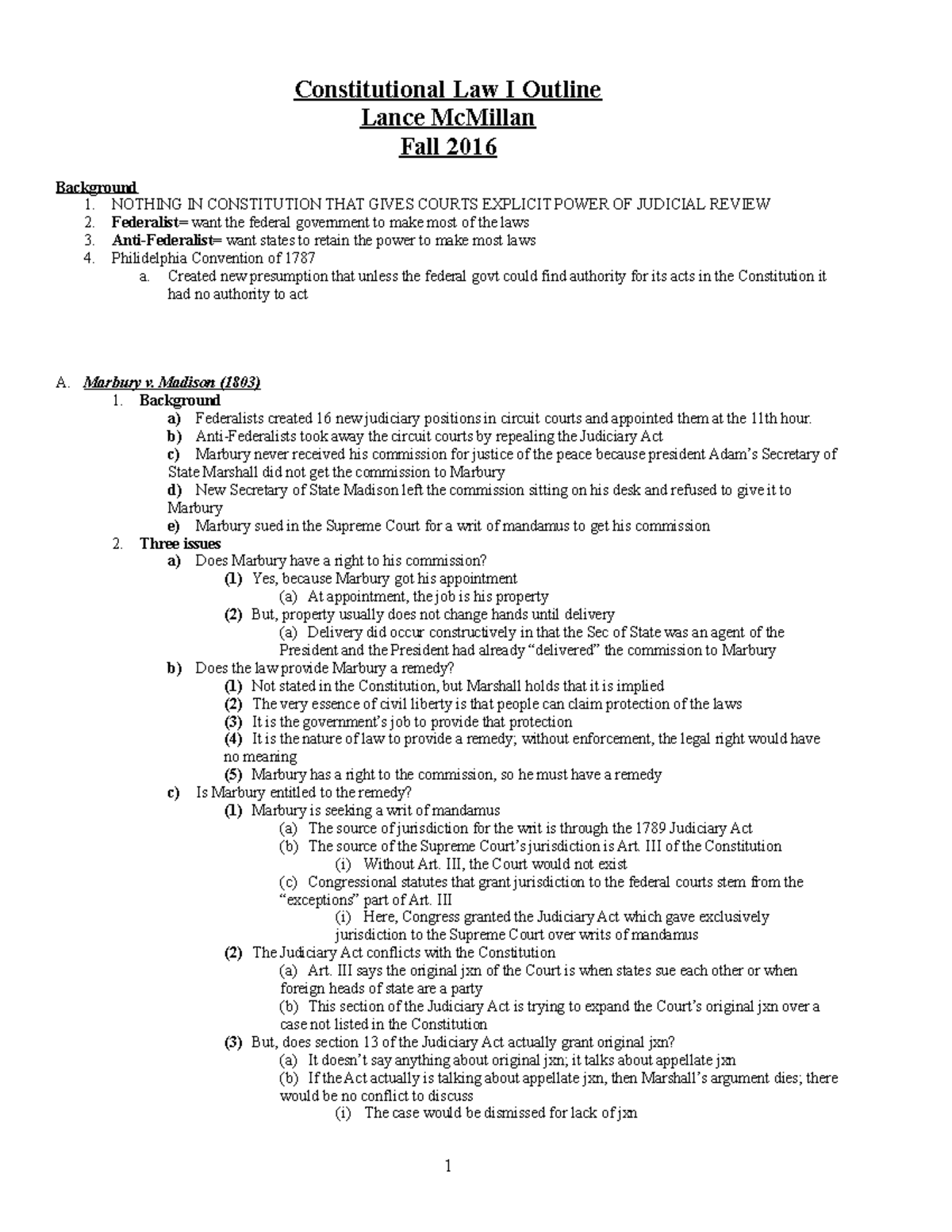 Constitutional Law I (42) Final Exam Outline - Lecture Notes 1-28 - Studocu