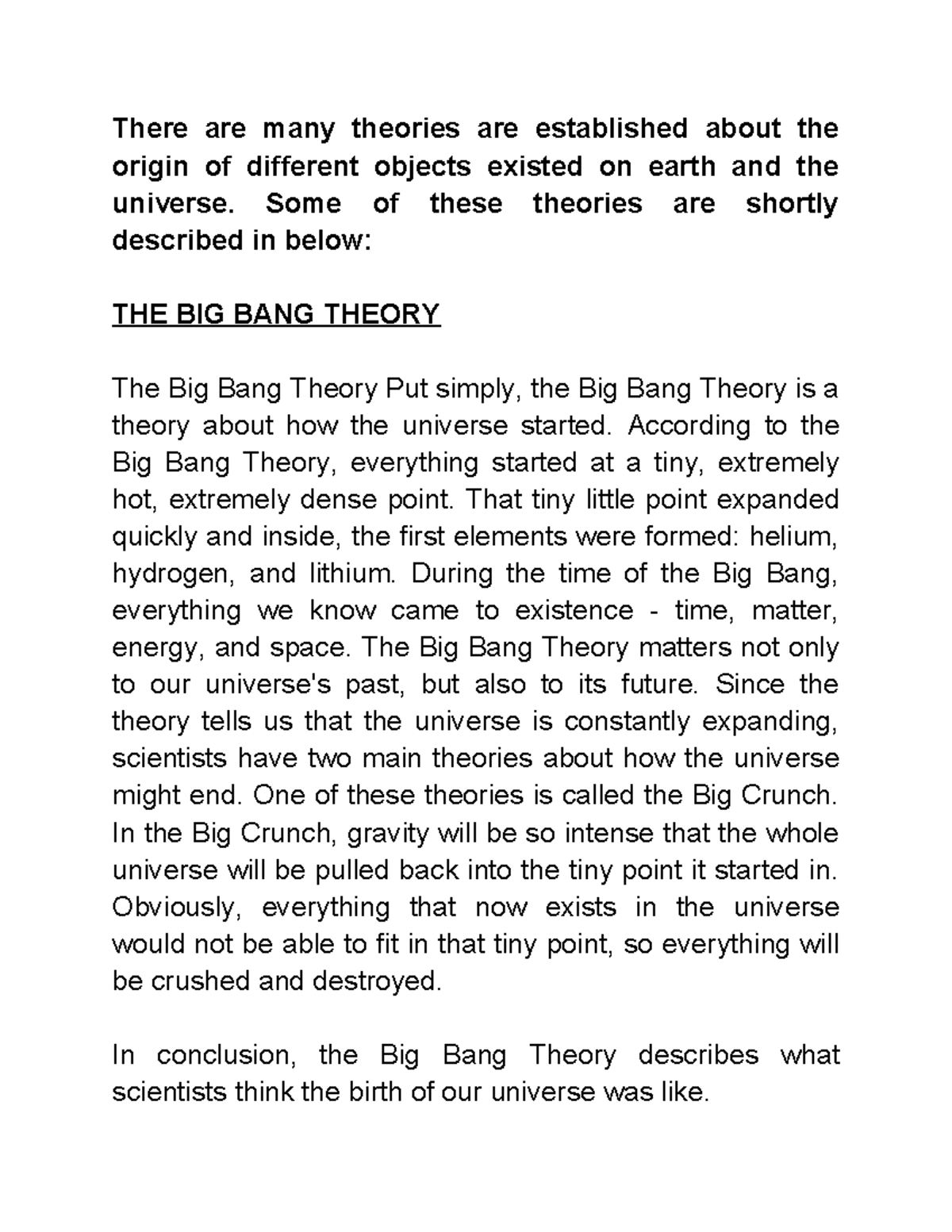 Theories of Earth and Universe: Big Bang Theory Explained - Studocu