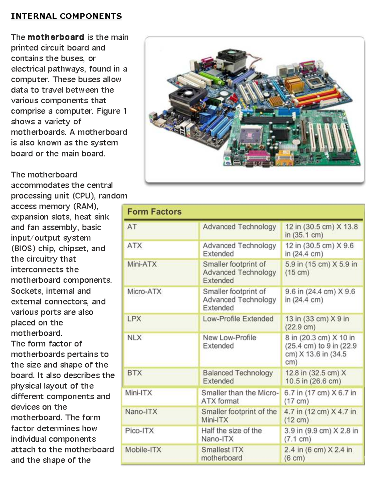 Motherboard Parts Overview: Internal Components and Functionality - Studocu