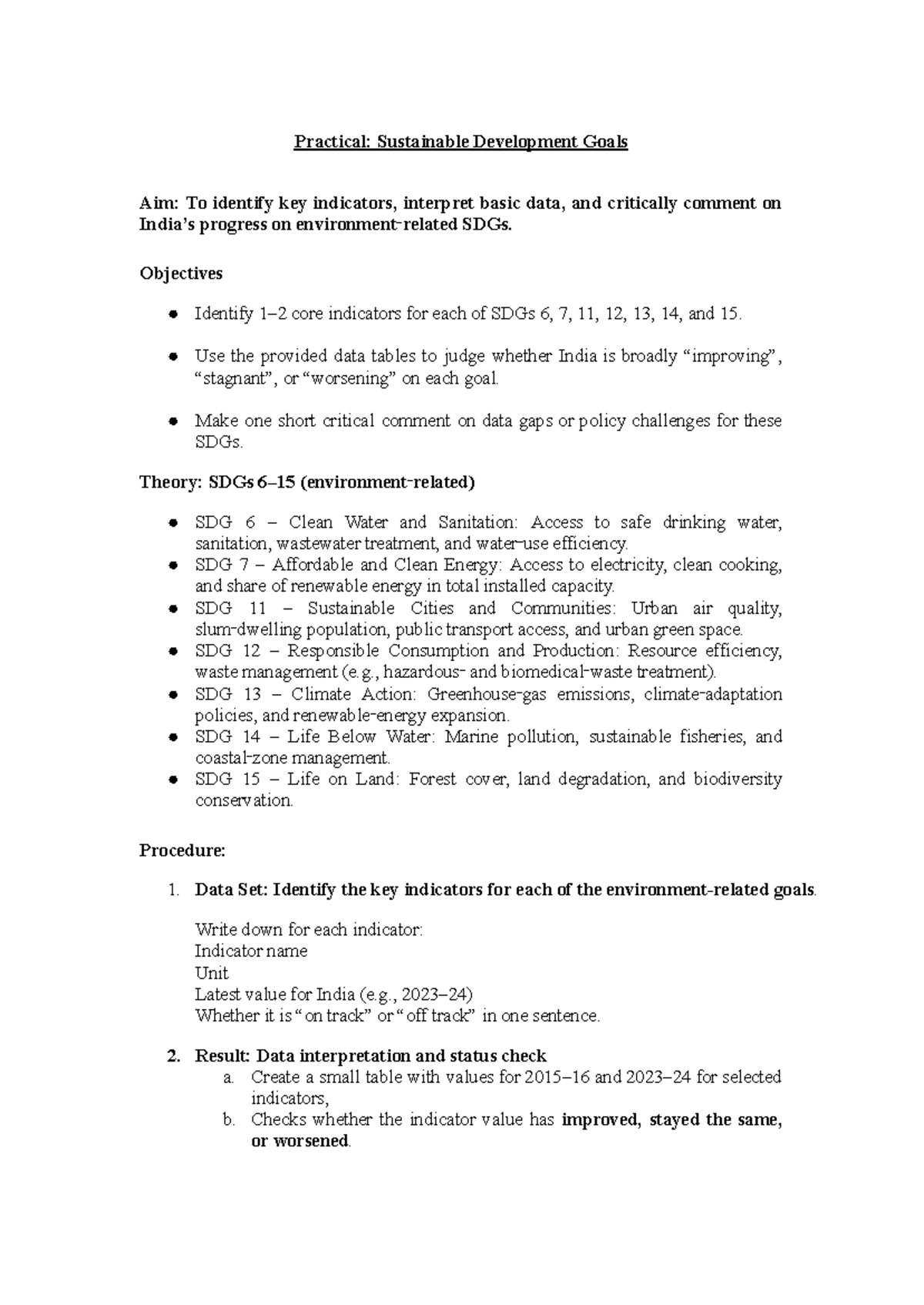 Practical: SDG Indicators Analysis and Progress Commentary - Studocu