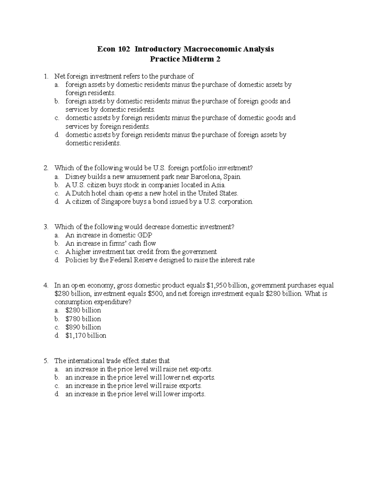 EC102 Practice Midterm 2 Study Guide and Answer Key - Studocu