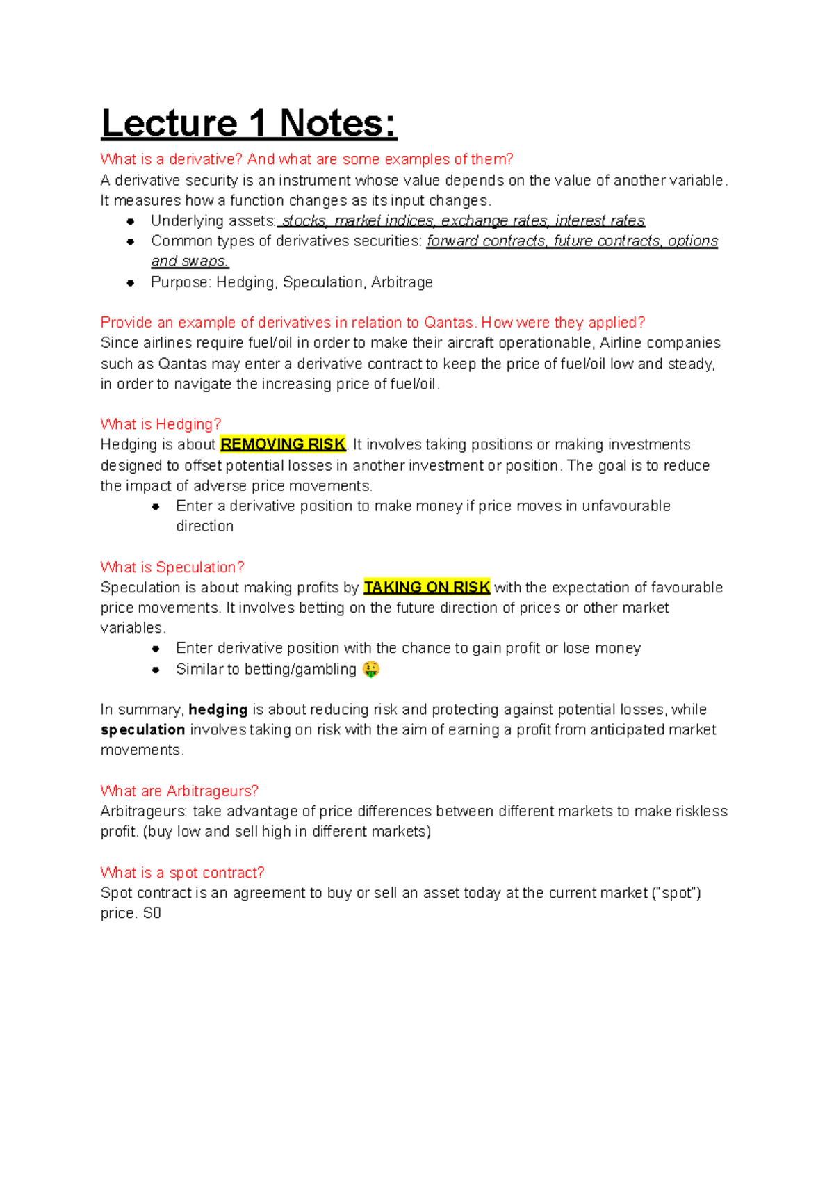 Lecture 1 Notes: Understanding Derivatives and Their Applications - Studocu
