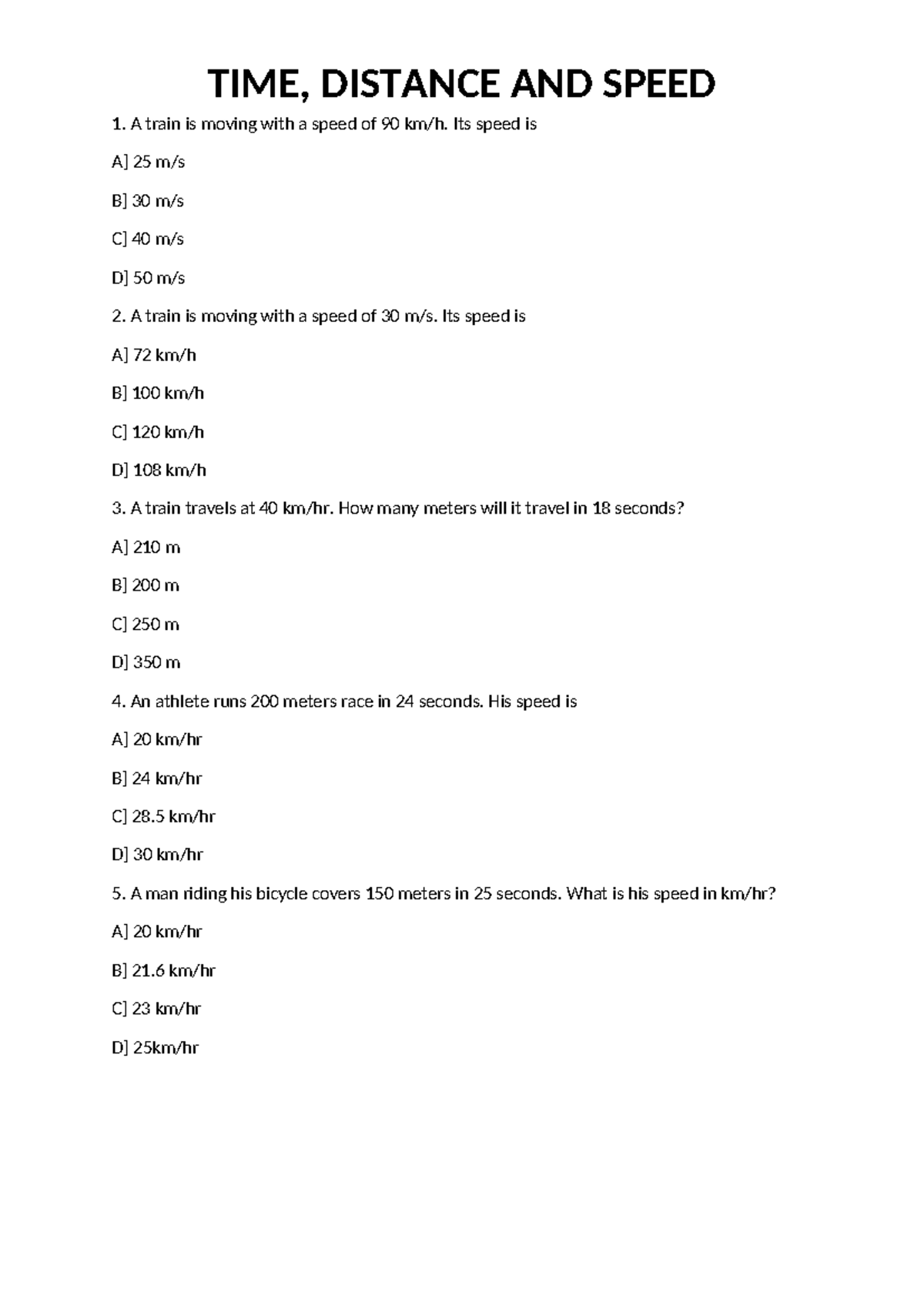 TIME, DISTANCE, AND SPEED: Practice Problems and Solutions - Studocu