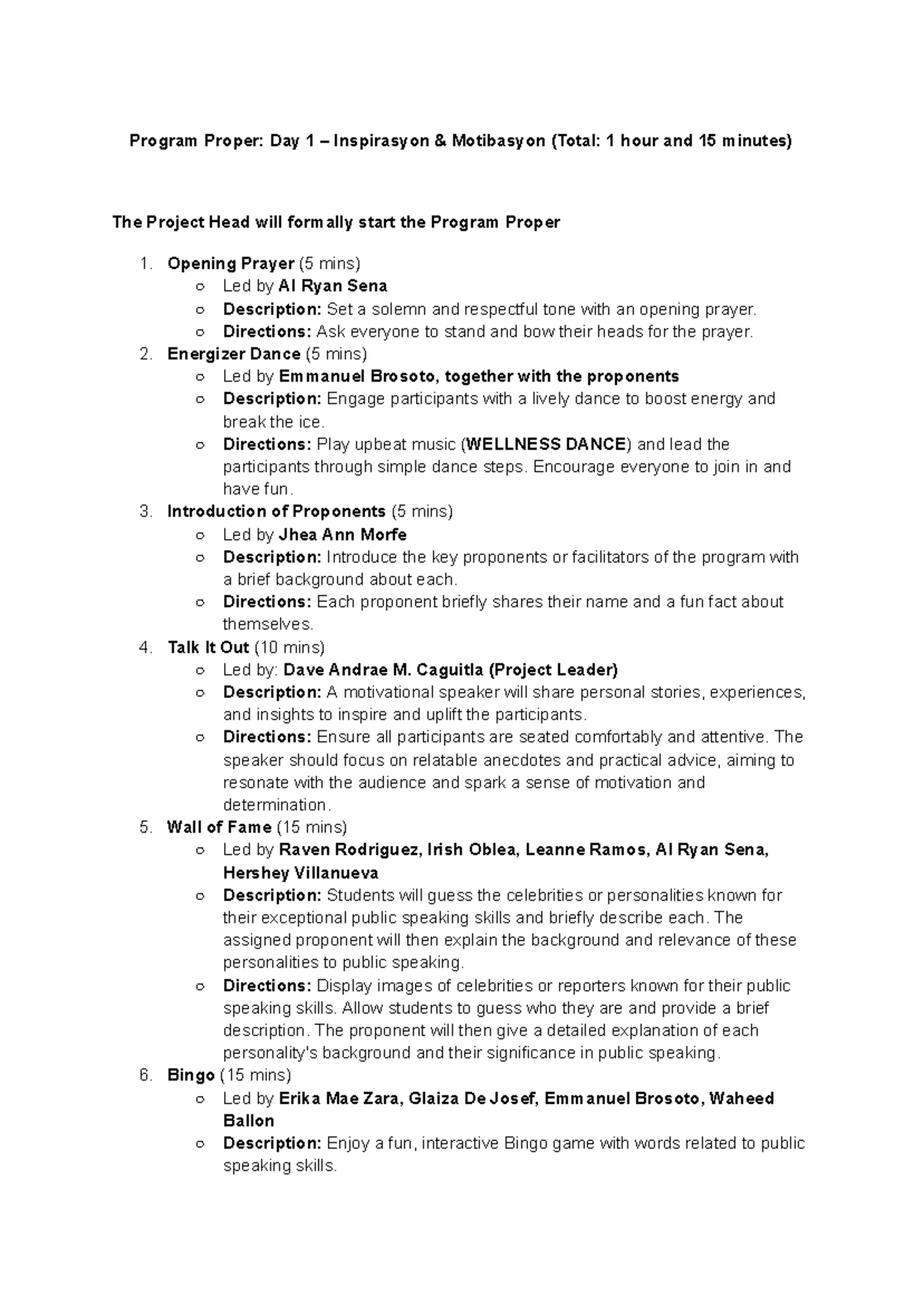 Program Proper DAY 1 - day 1 ganap - Program Proper: Day 1 ...