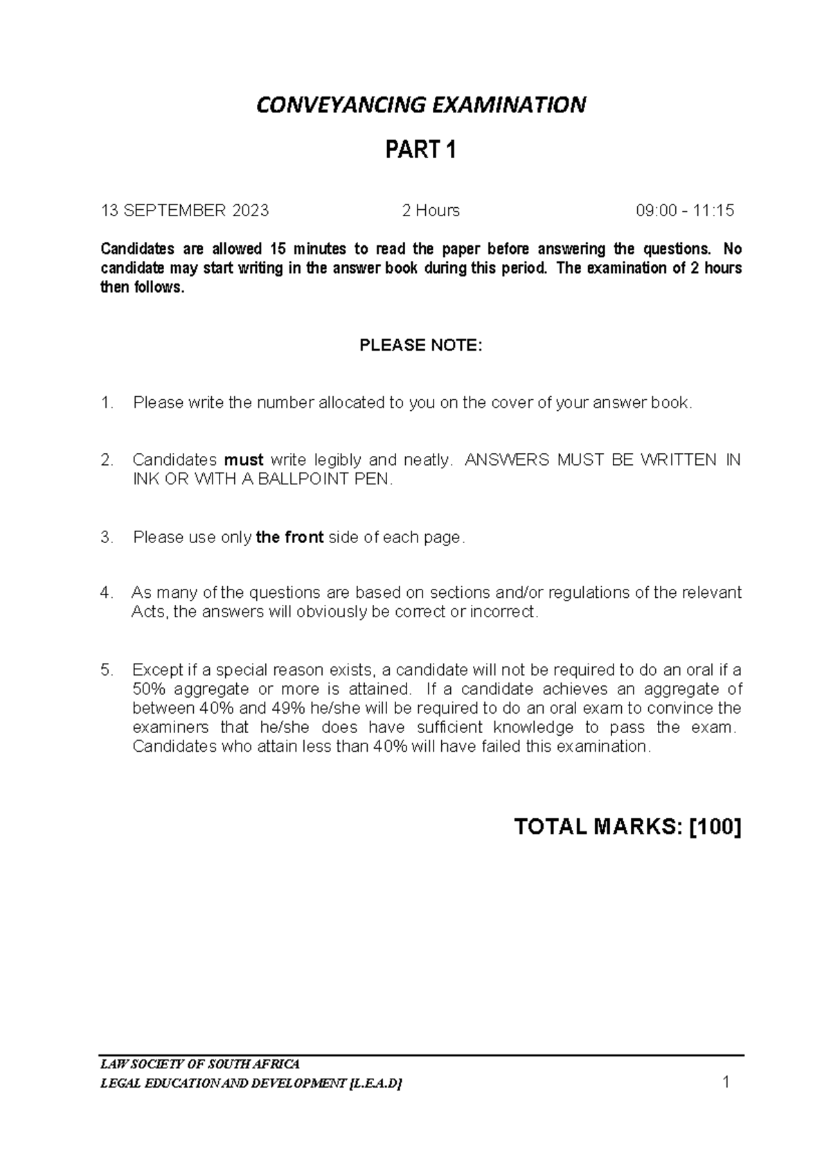 Conveyancing Exam Notes - Part 1 (13 Sept 2023) - 2 Hours - Studocu