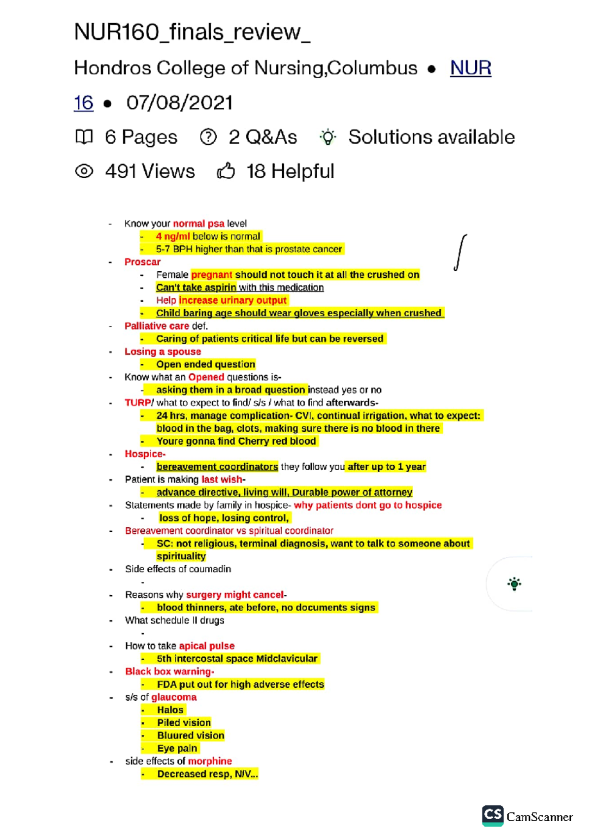 NUR160 Final Exam Review Notes: Key Concepts and Strategies - Studocu