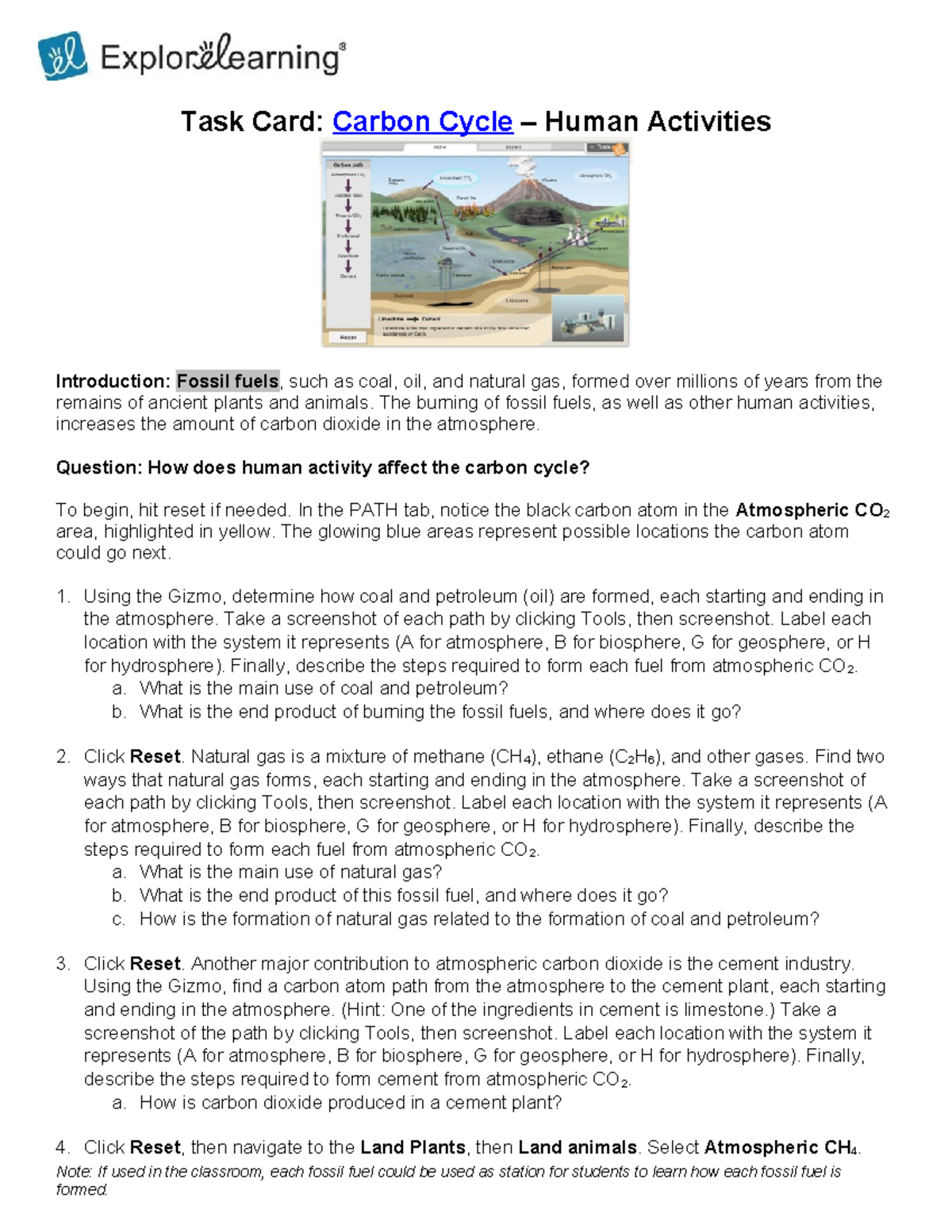 Carbon Cycle and Human Impact - LM 1592508334424 Task Card - Studocu