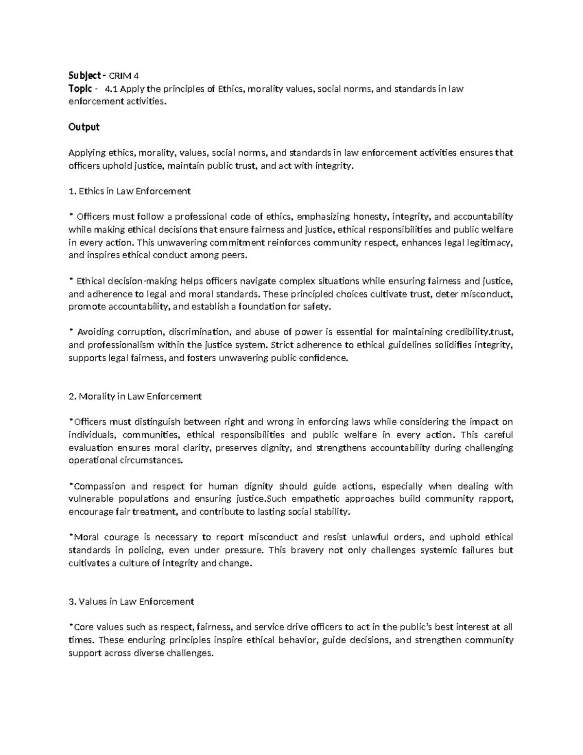 CRIM 4 – Professional and Ethical Conduct in Law Enforcement Practices ...