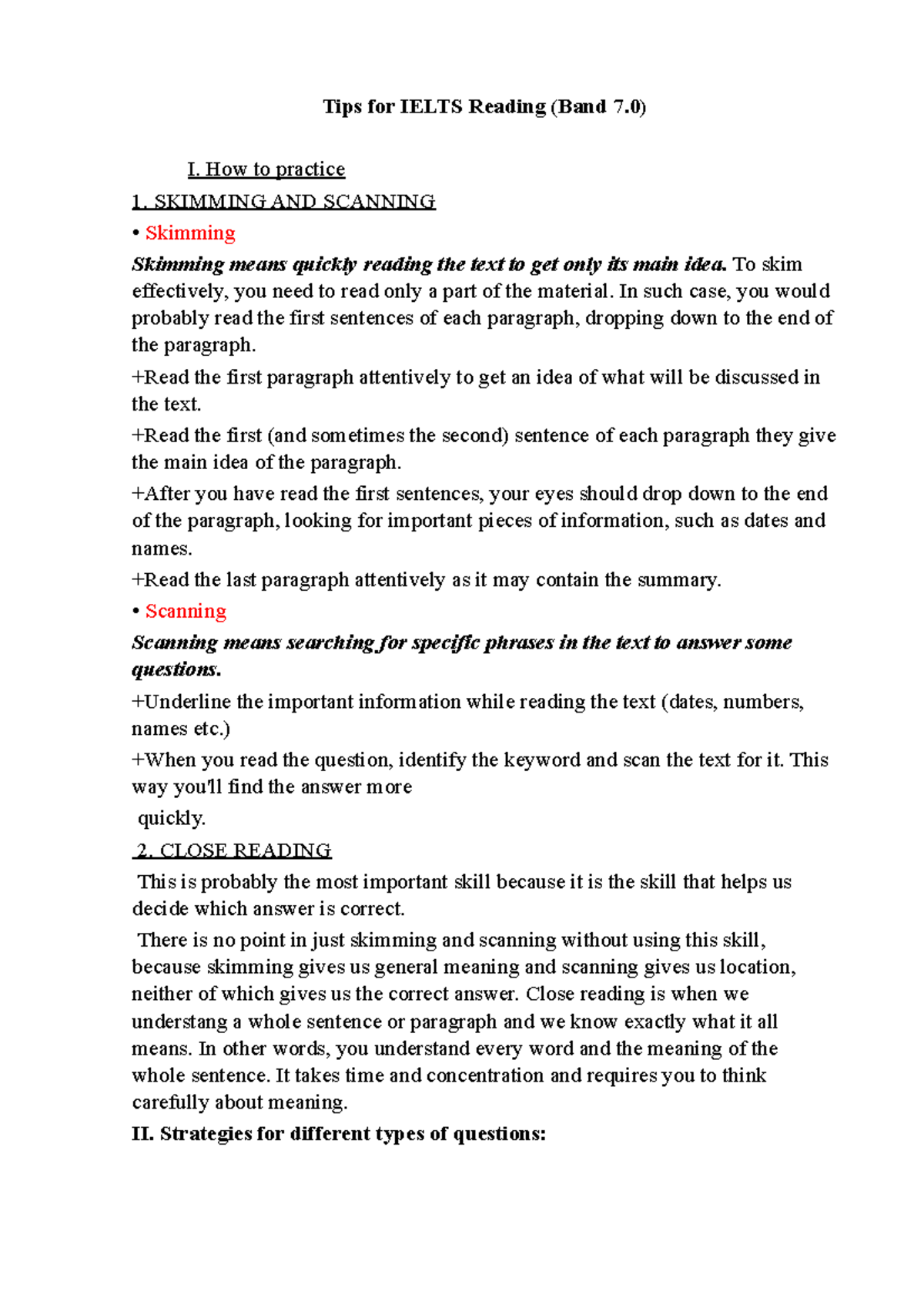 Effective Tips for IELTS Reading Strategies (Band 7.0) - Studocu