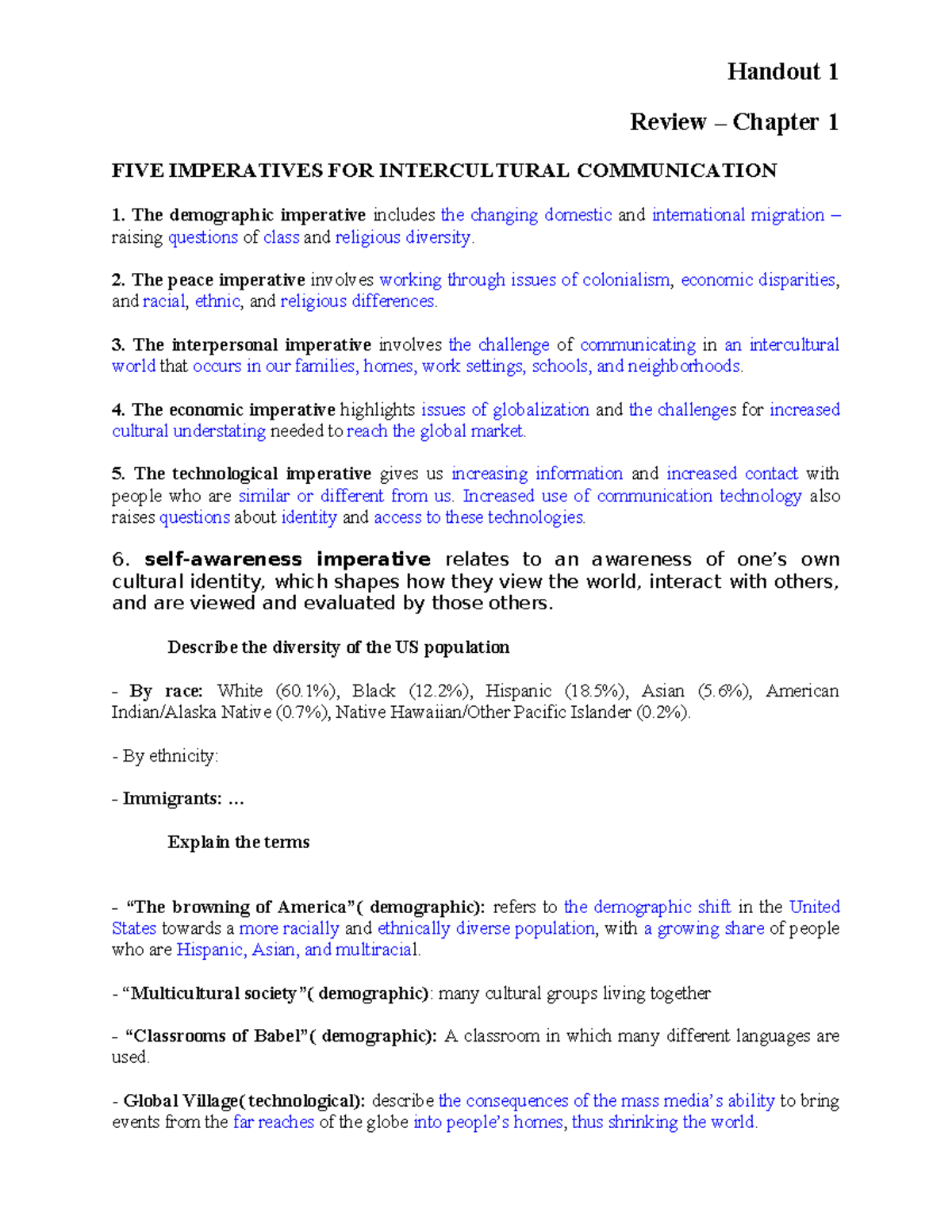 Handout 1 - Chapter 1 - Five Imperatives of Intercultural Communication ...