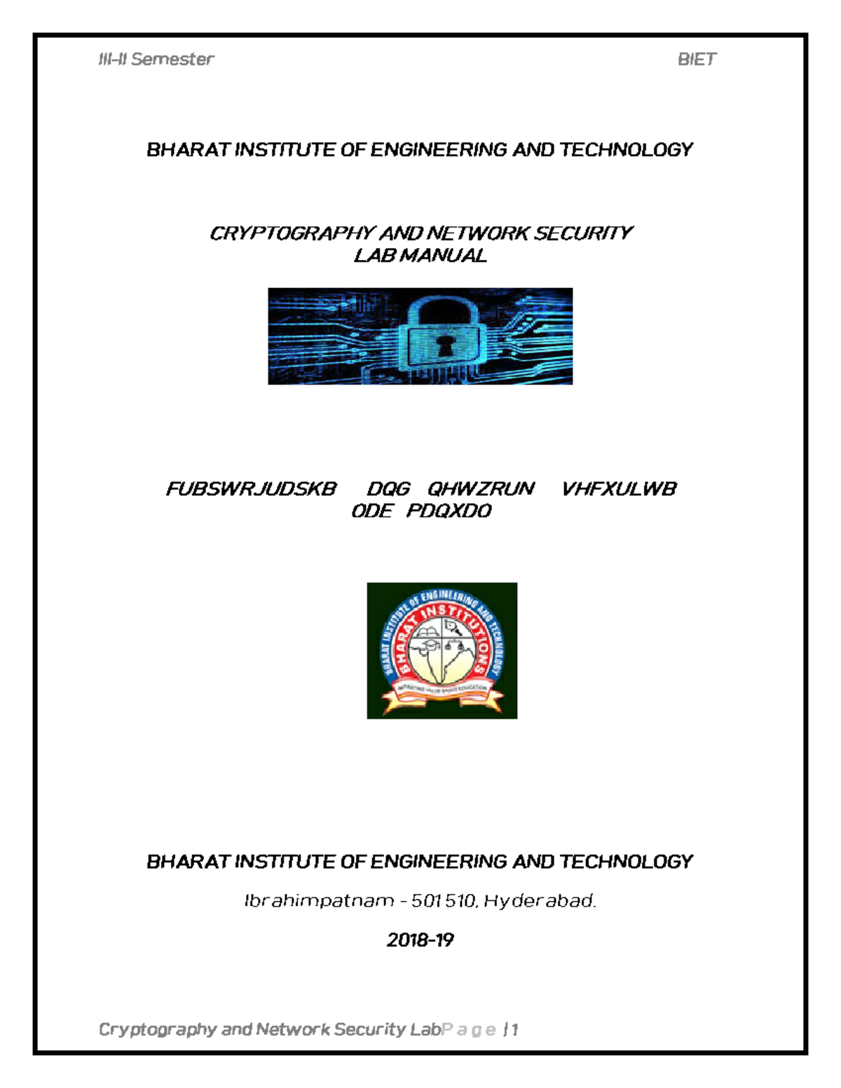 CS 604 PC Cryptography & Network Security Lab Practical Manual - Studocu