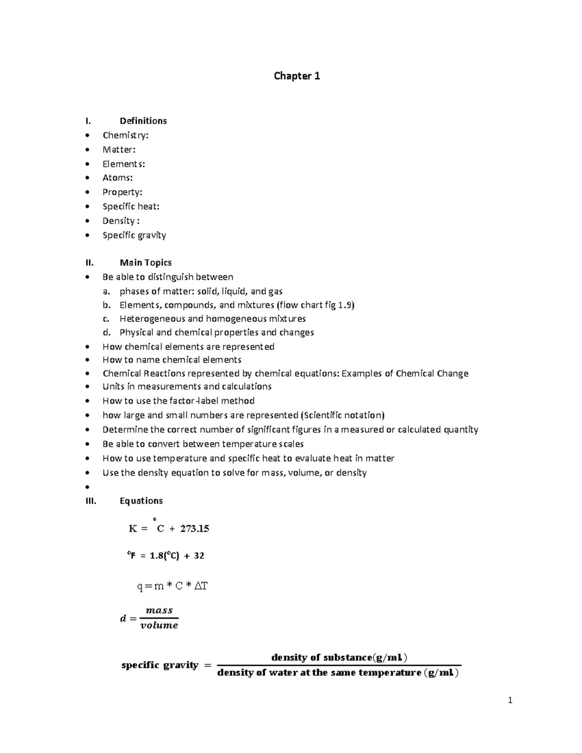 Study Guide for Chemistry Concepts: Chapters 1 & 2 - Chapter 1 I ...