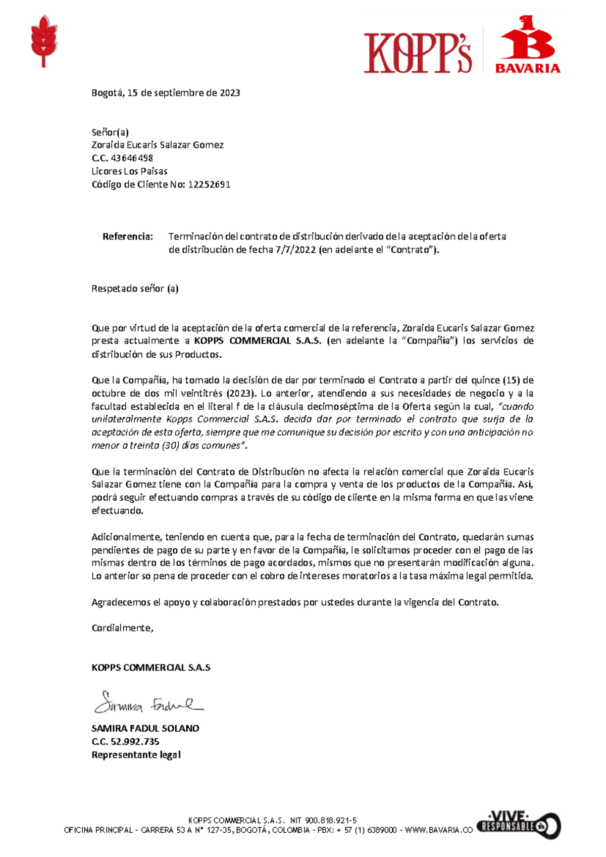 Terminación de Contrato de Distribución - Licores Los Paisas - 12252691 -  Studocu