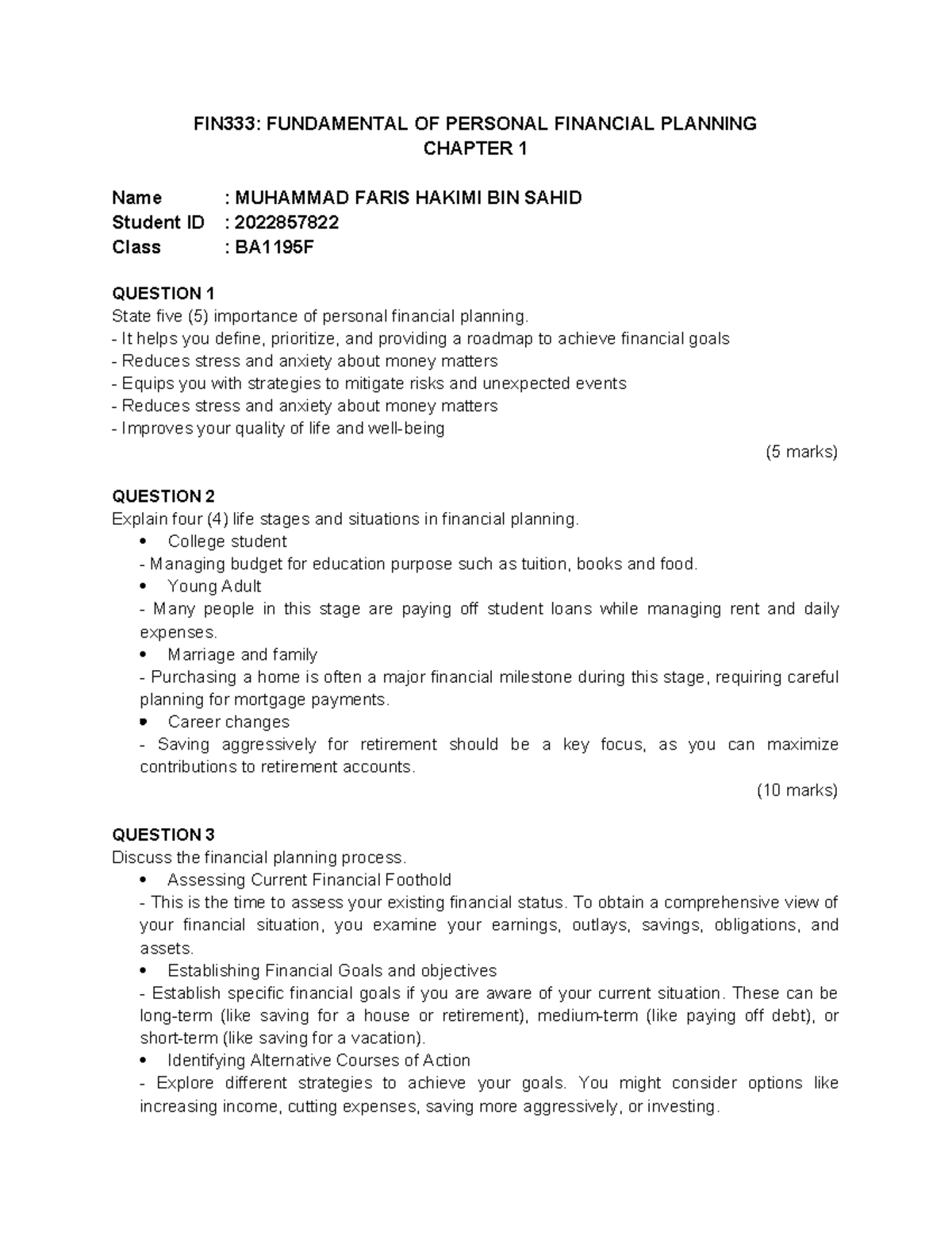 Chapter 1 Summary on Personal Financial Planning - FIN333 Practice ...