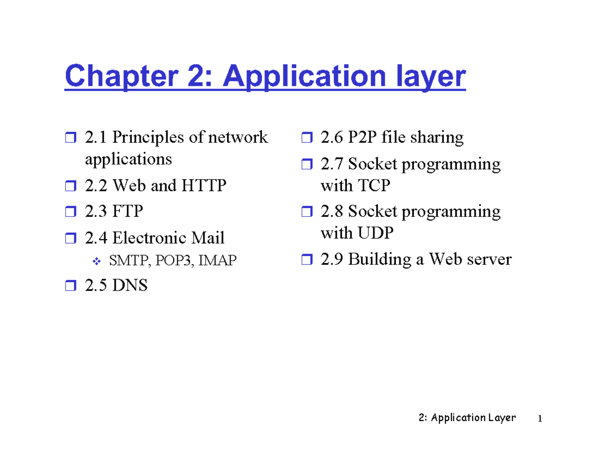 Chapter 2: Application Layer - Principles, Protocols, and P2P Apps ...