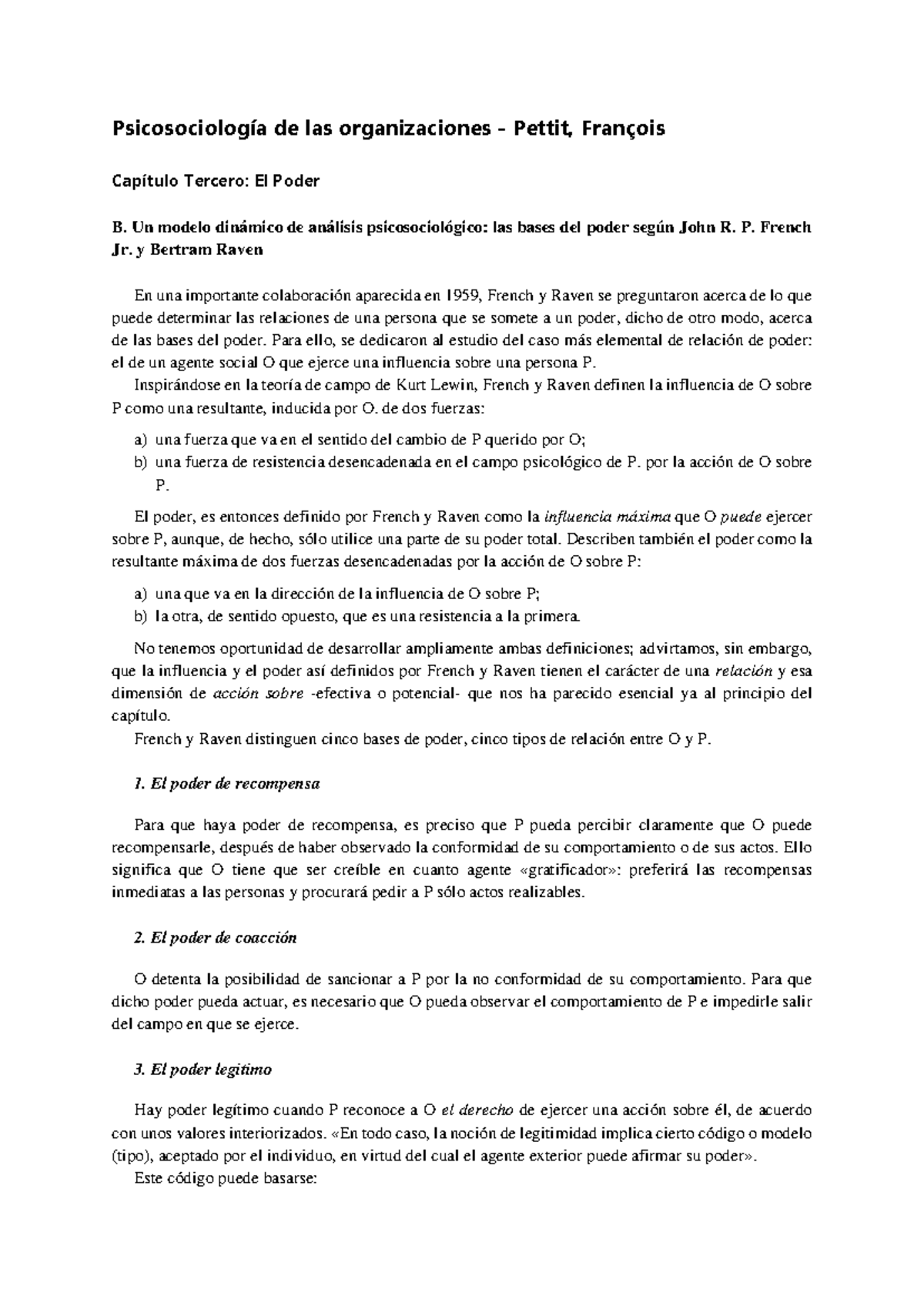 3 - Petit, F. - El Poder en Psicosociología de las Organizaciones - Studocu