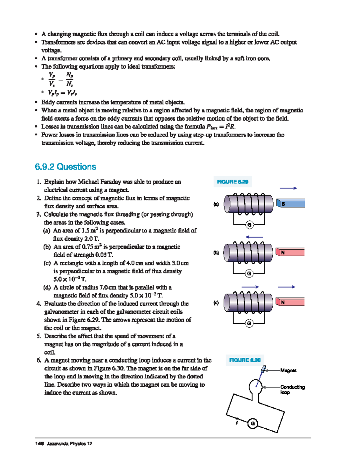 Electromagnetic Induction & Transformers: 6.9.2 Questions - Jacaranda ...