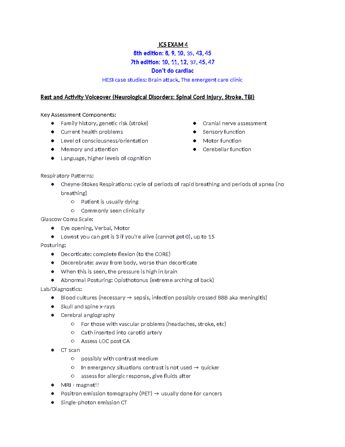 ICS Exam 4 Study Guide: Key Concepts in Neurological Disorders and ...