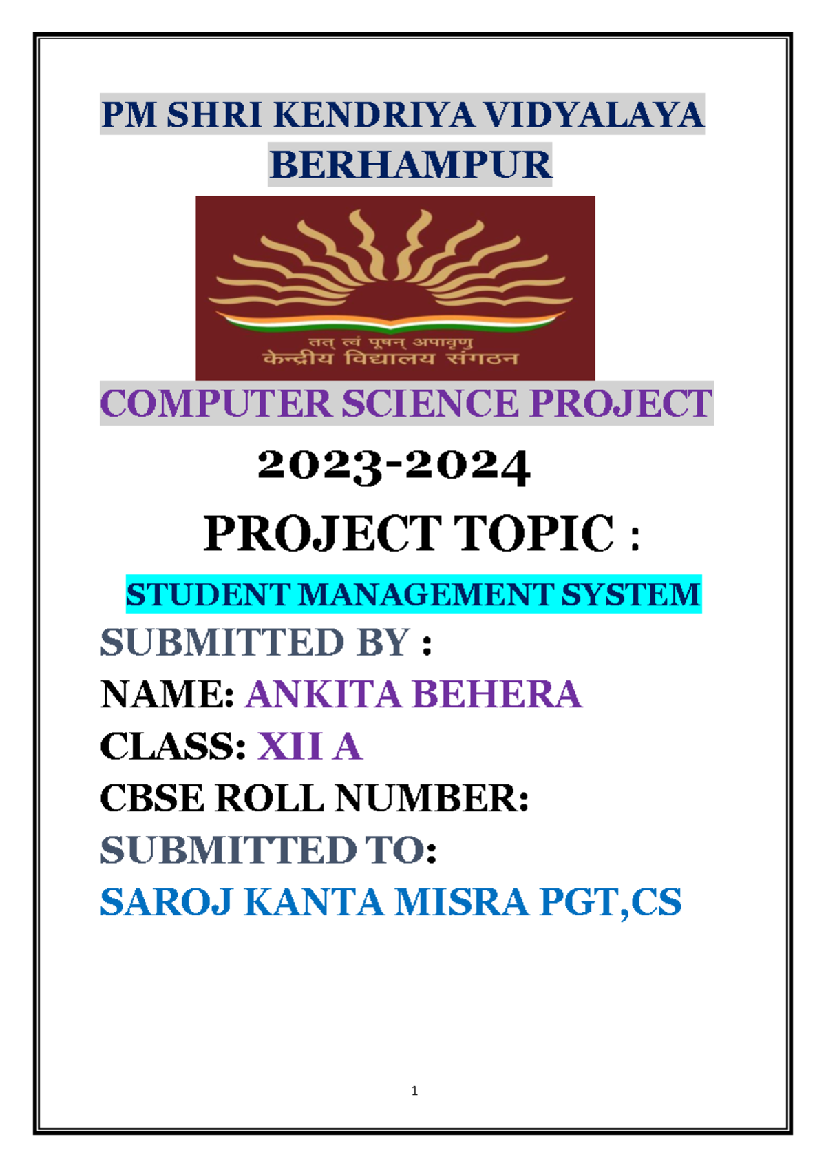 Student Management System Project - Class XII A - CBSE 2023 - Studocu