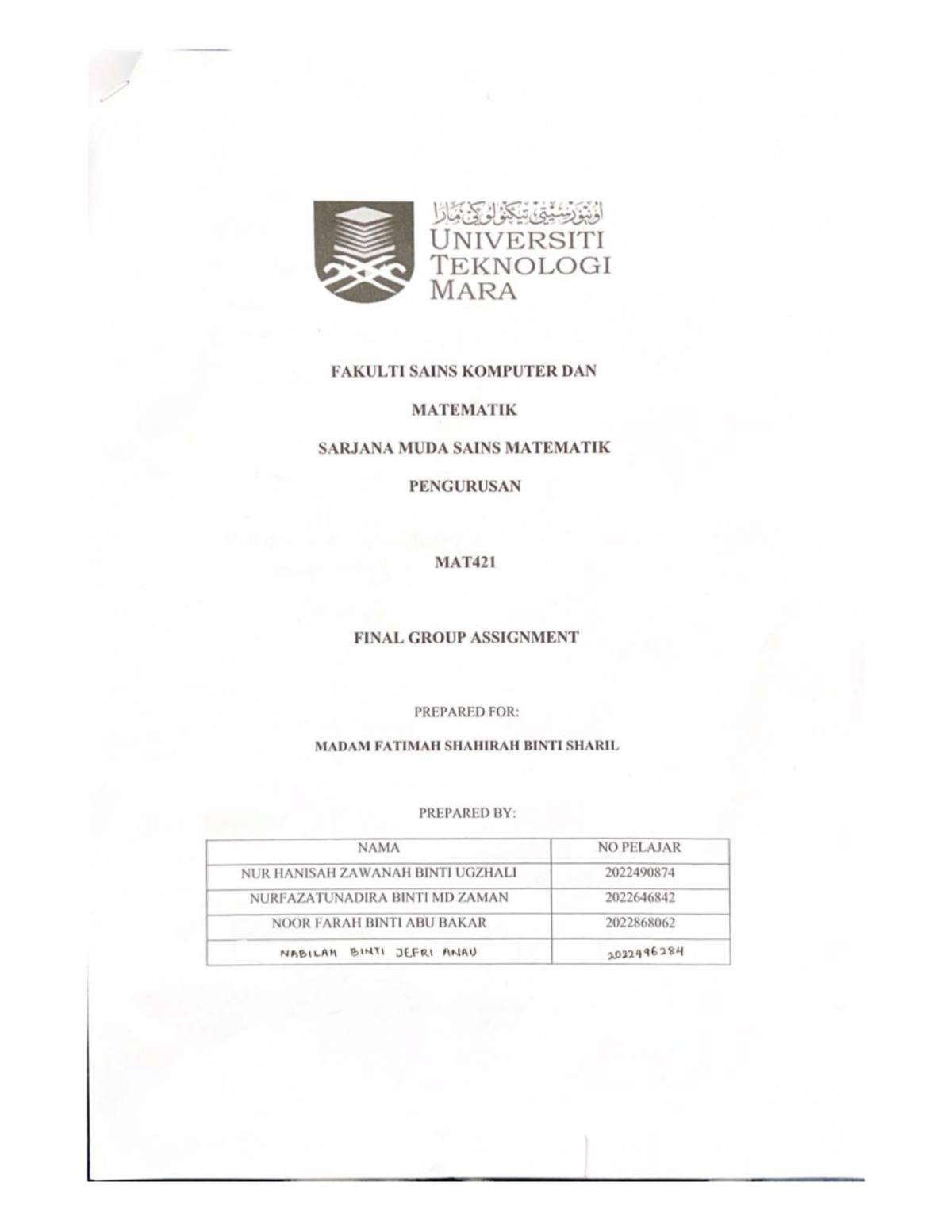 JULY2021 MAT421 - PAST YEAR QUESTION - UNIVERSITI TEKNOLOGI MARA ...
