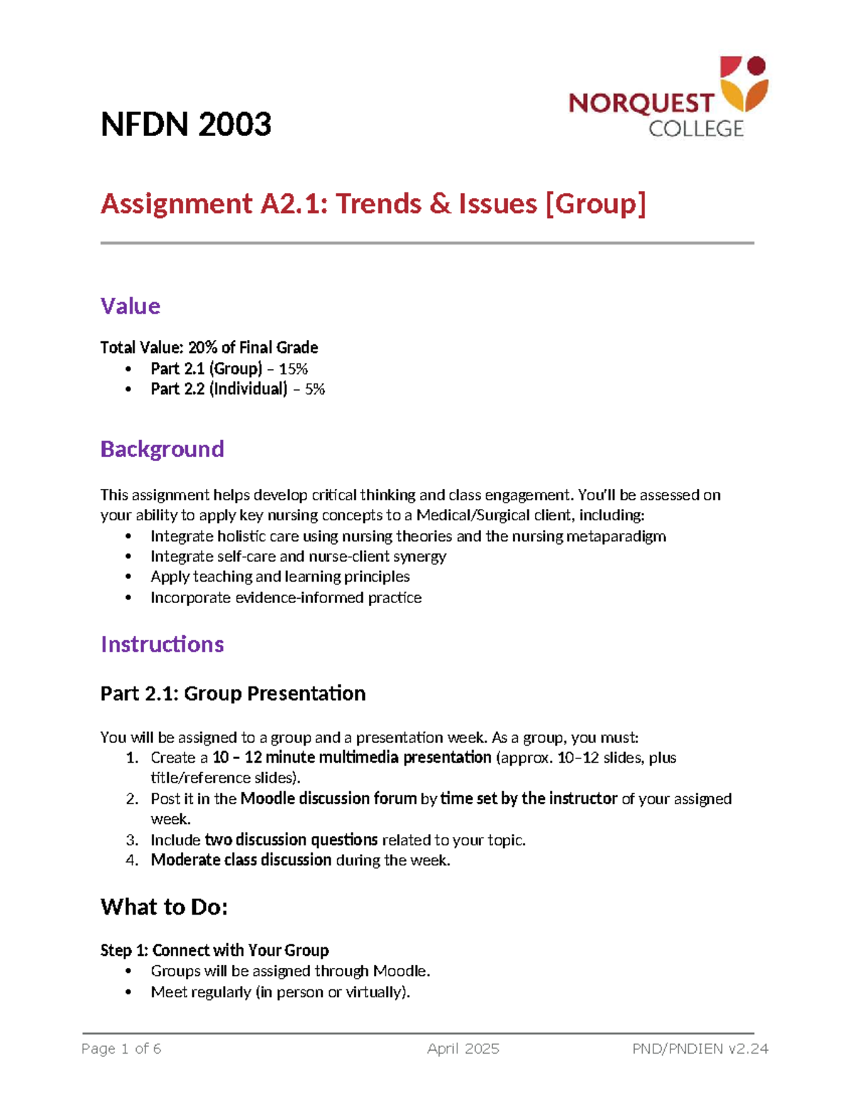 NFDN 2003 A2 - Group Presentation Instructions & Rubric Version 2 - Studocu