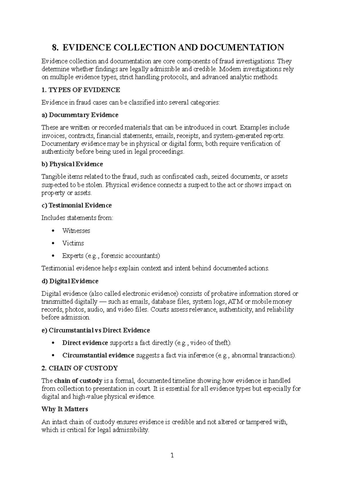 8. Evidence Collection and Documentation in Fraud Investigations - Studocu