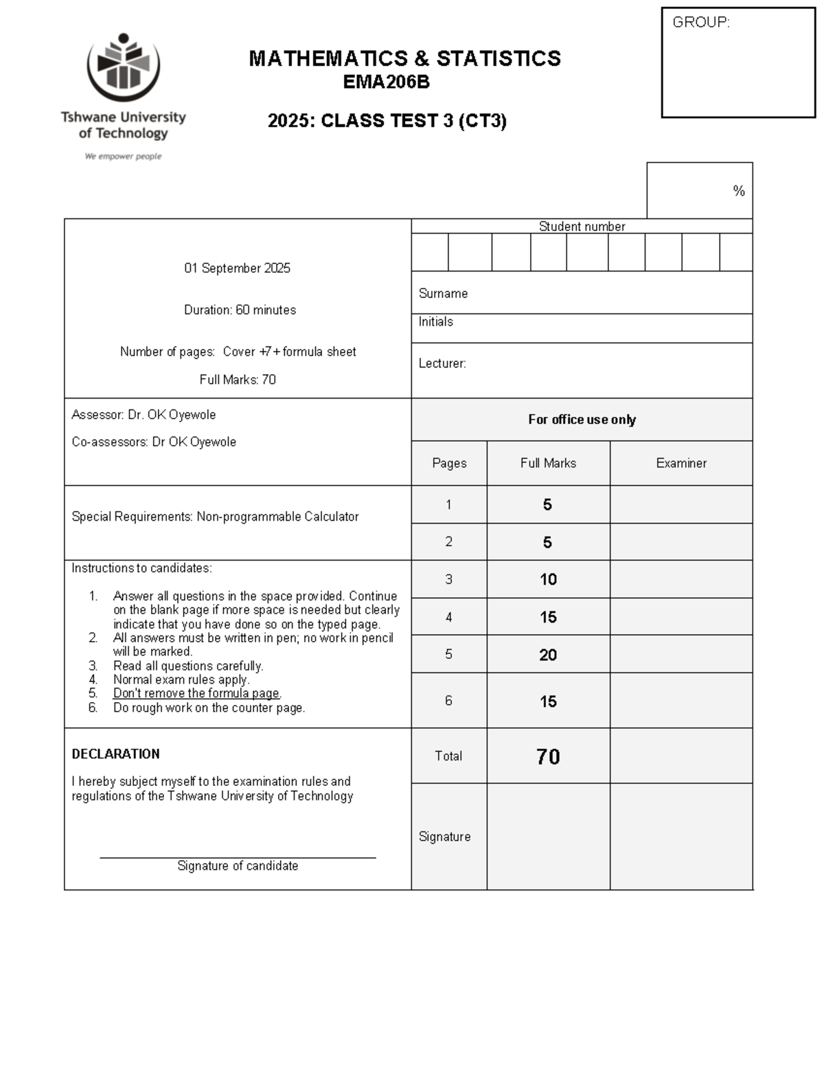 MAS105U CT3 2025: Mathematics Class Test 3 Overview - Studocu