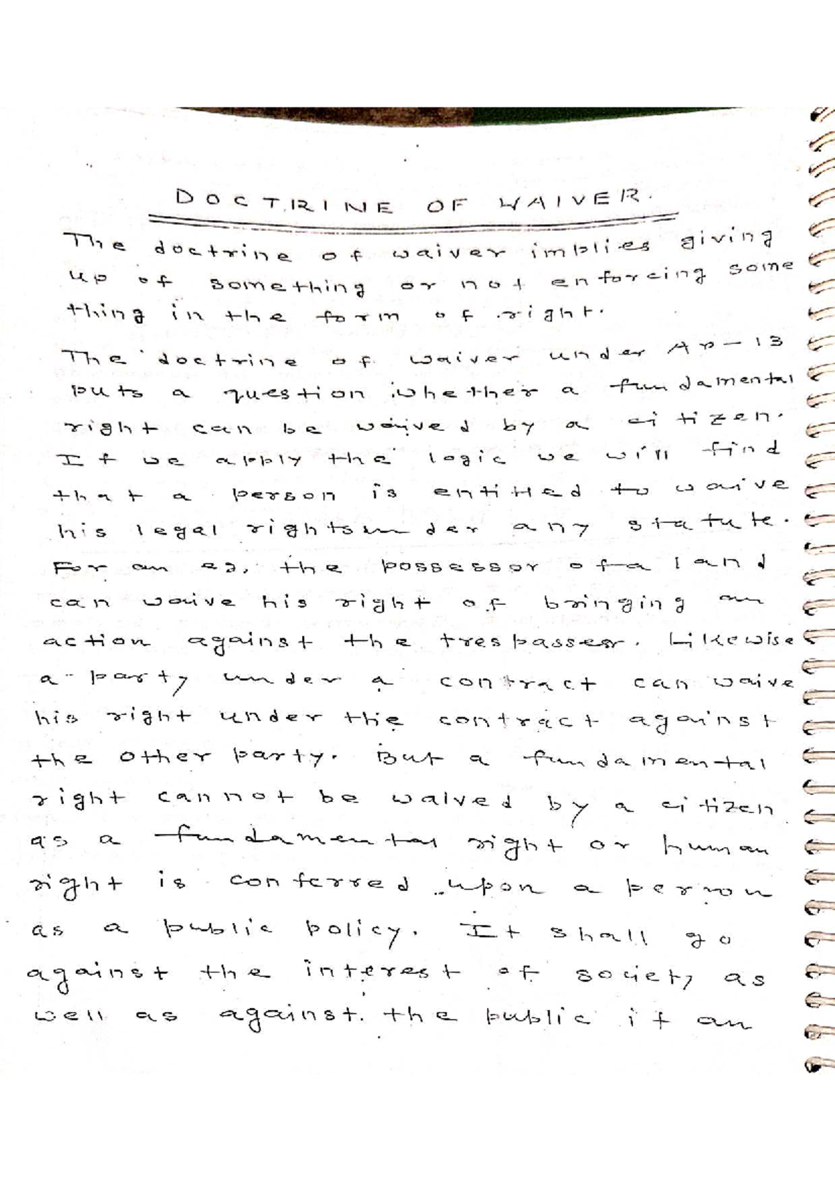 DOCTRINE OF WAIVER: Legal Rights and Public Policy Analysis - Studocu