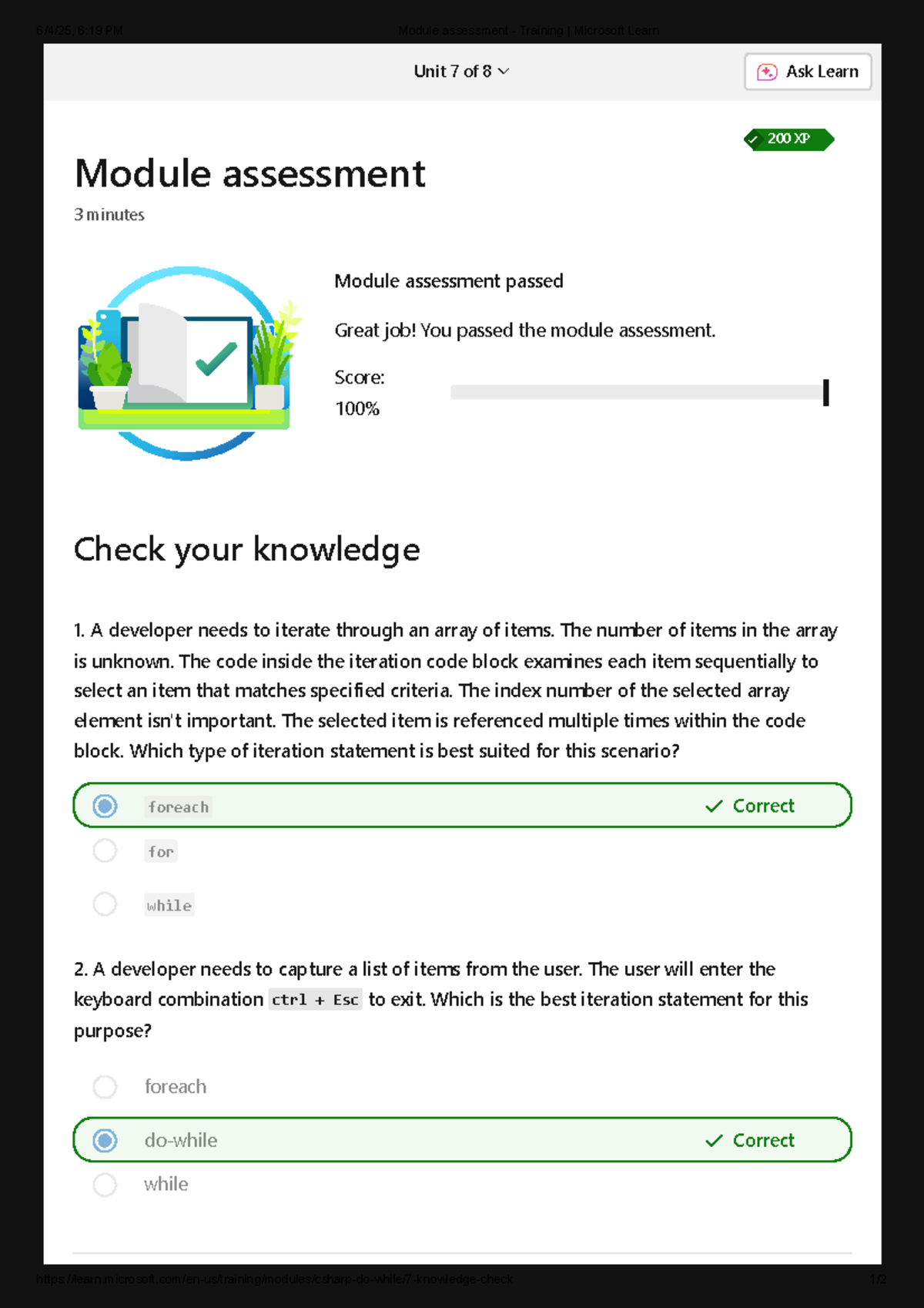 Module Assessment: Microsoft Learn Unit 7 - Iteration Statements - Studocu