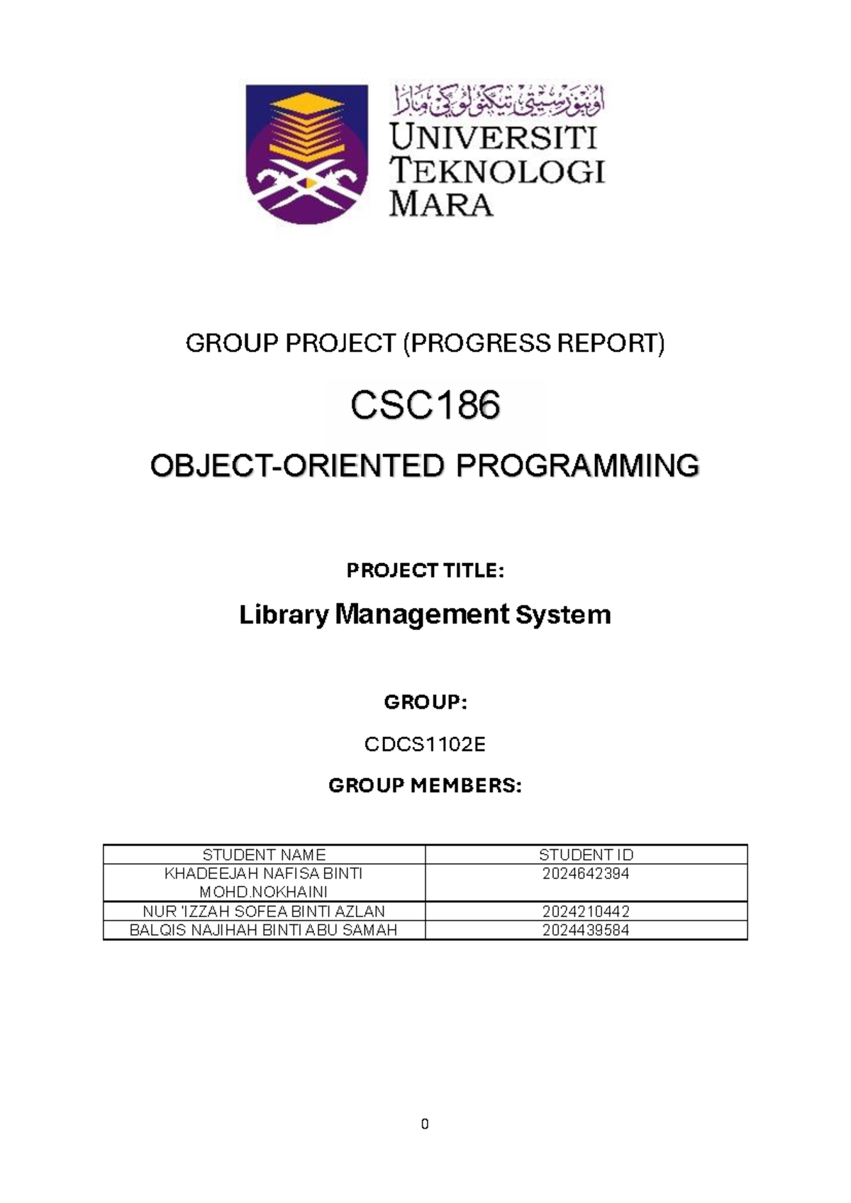 CSC186 Group Project Progress Report: Library Management System - Studocu
