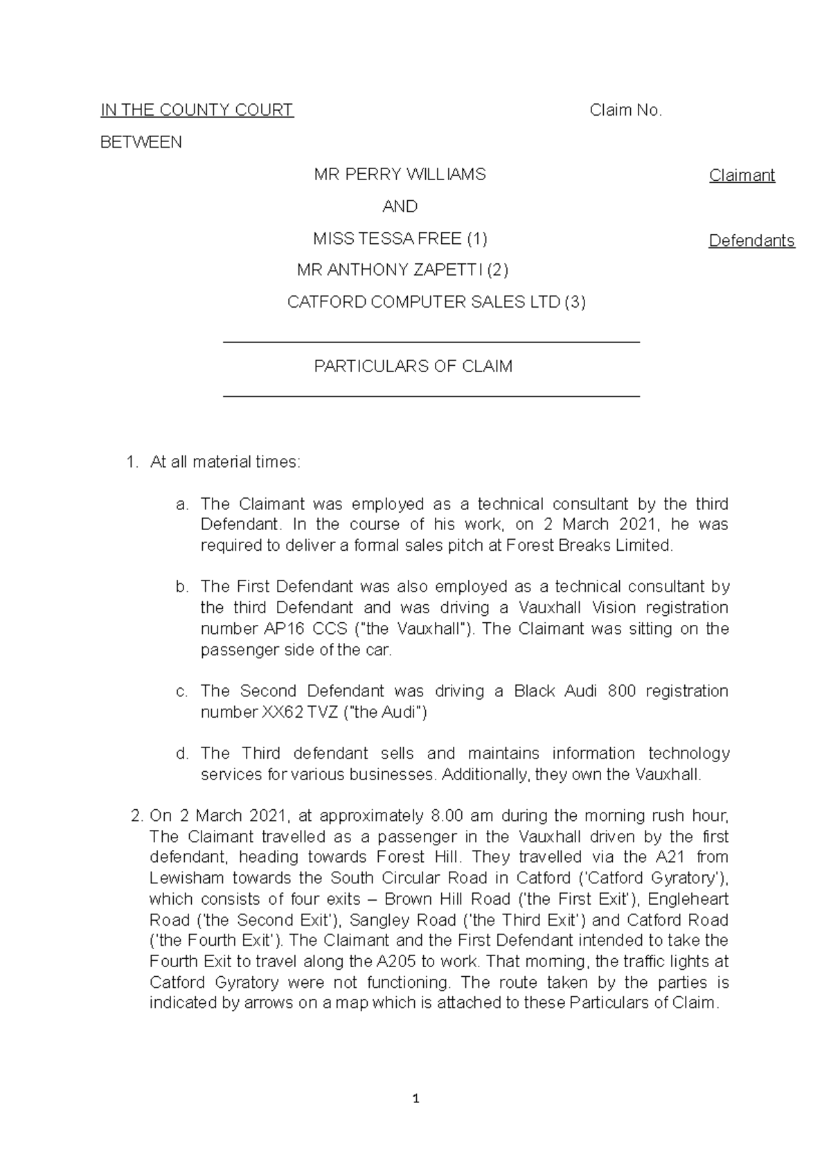 Skeleton Argument Template for County Court Claim No. - Studocu