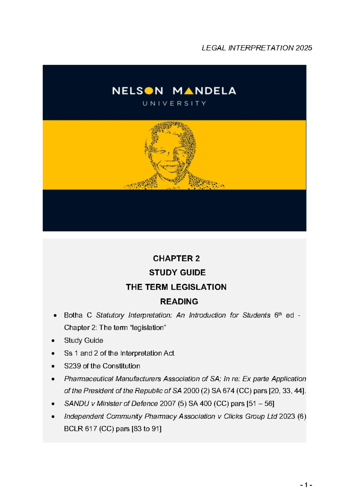 Legal Interpretation Study Guide: Principles of Legislation (JJUV100 ...
