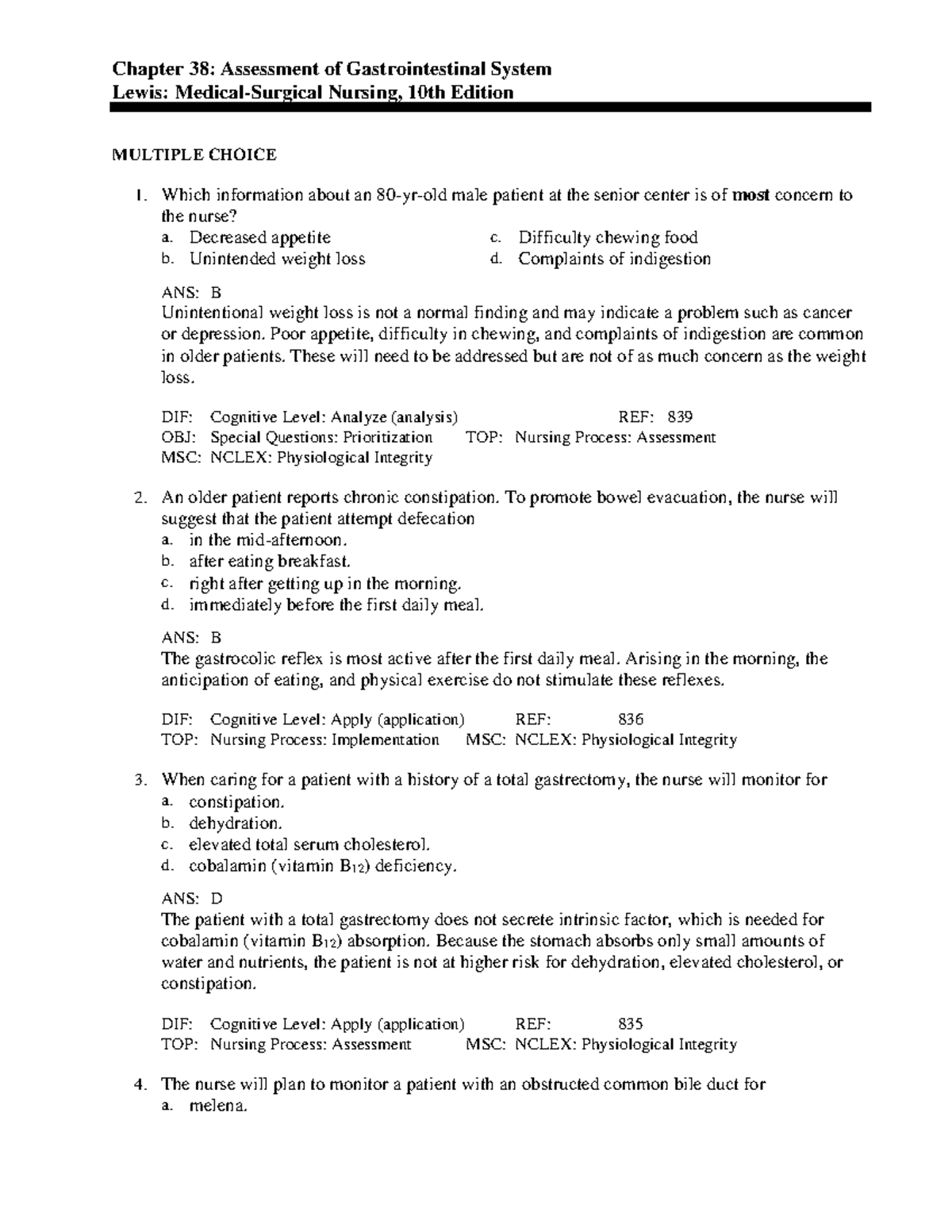 Assessment of Gastrointestinal System - Which information about an 80 ...