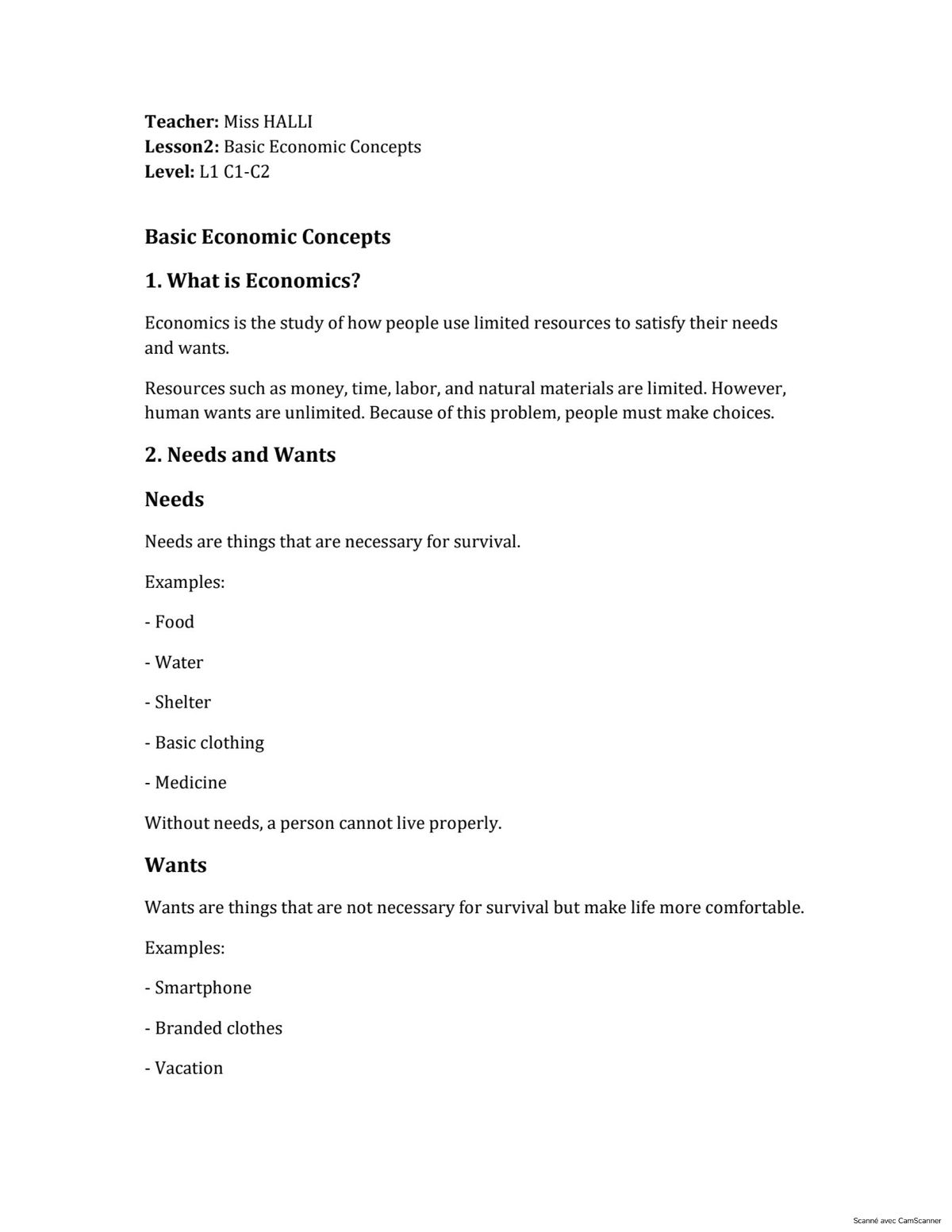 Basic Economic Concepts L1: Lesson 2 Overview and Exercises - Studocu