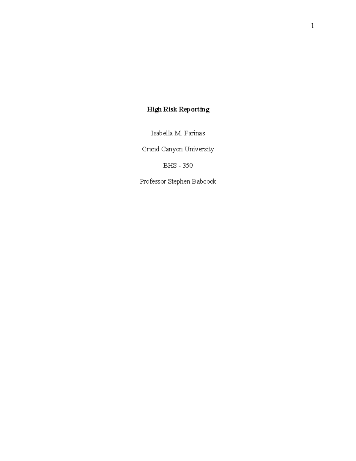 High Risk Reporting in Behavioral Health: BHS 350 Insights - Studocu