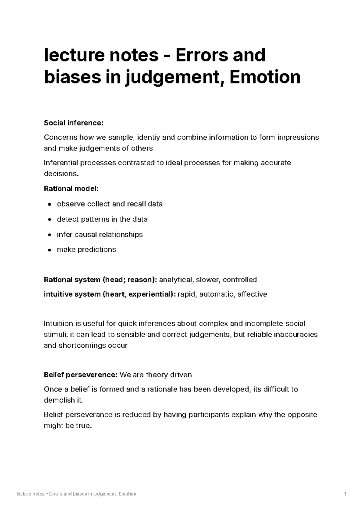 Week 10 lecture notes - lecture notes - Errors and biases in judgement ...