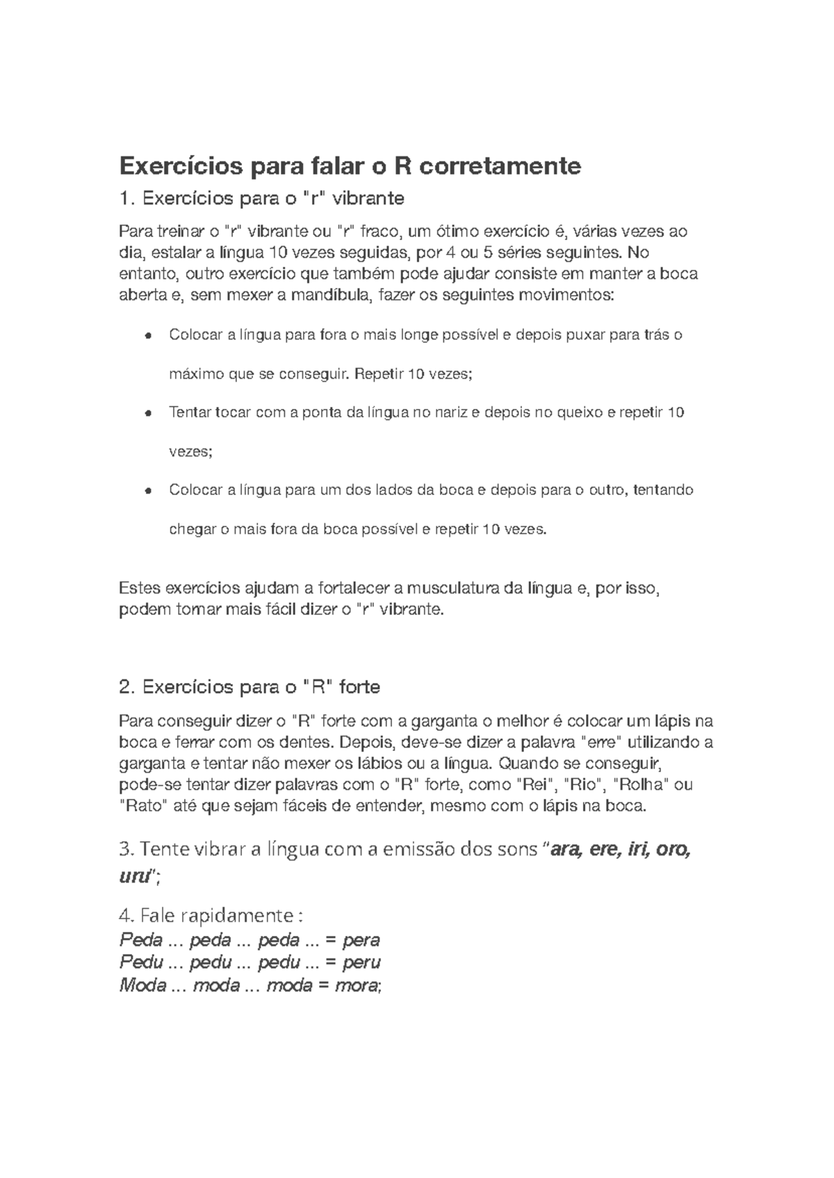 Exercícios para pronunciar corretamente o som do 