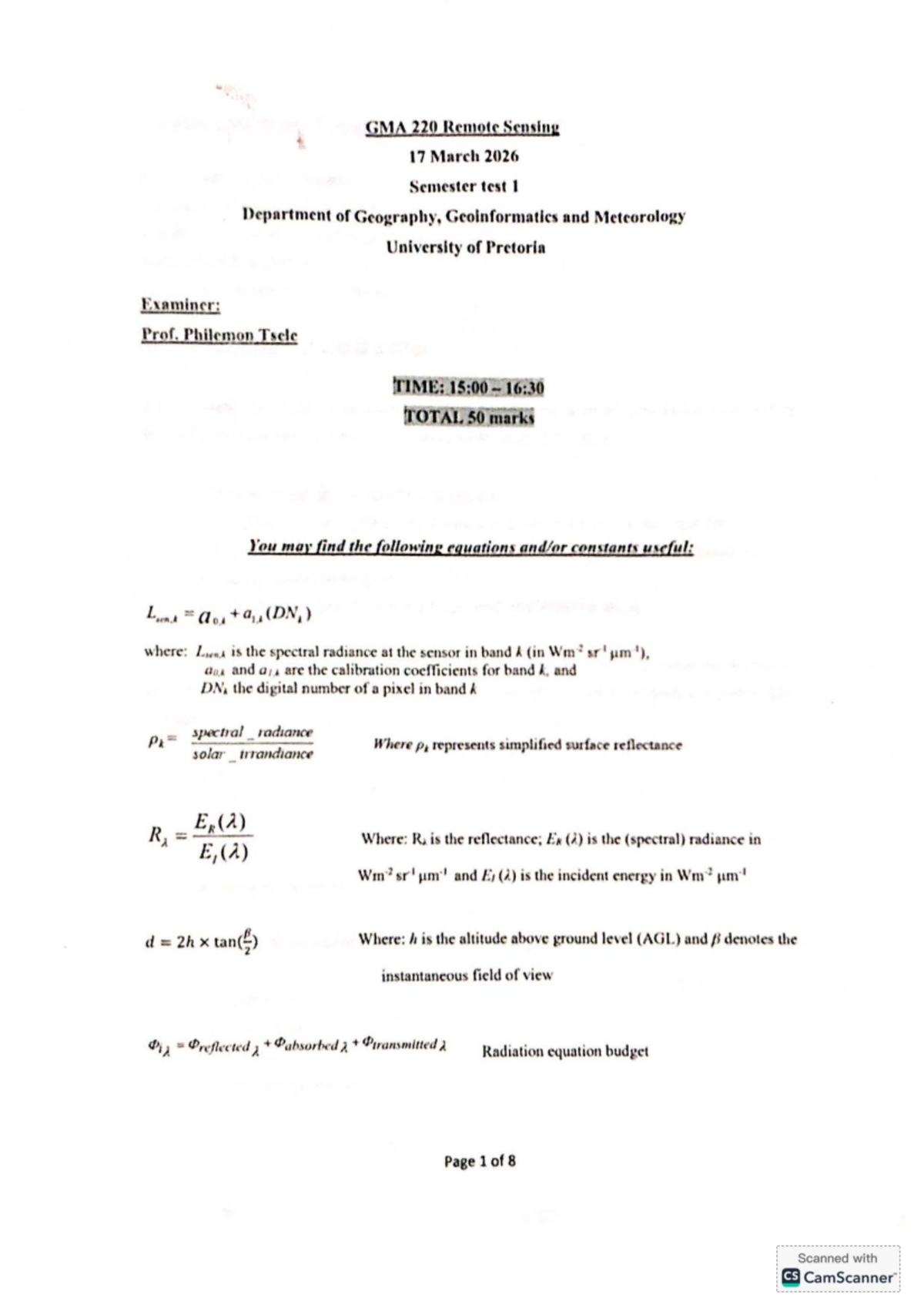 GMA 220 Semester Test 1: Remote Sensing Concepts and Applications - Studocu