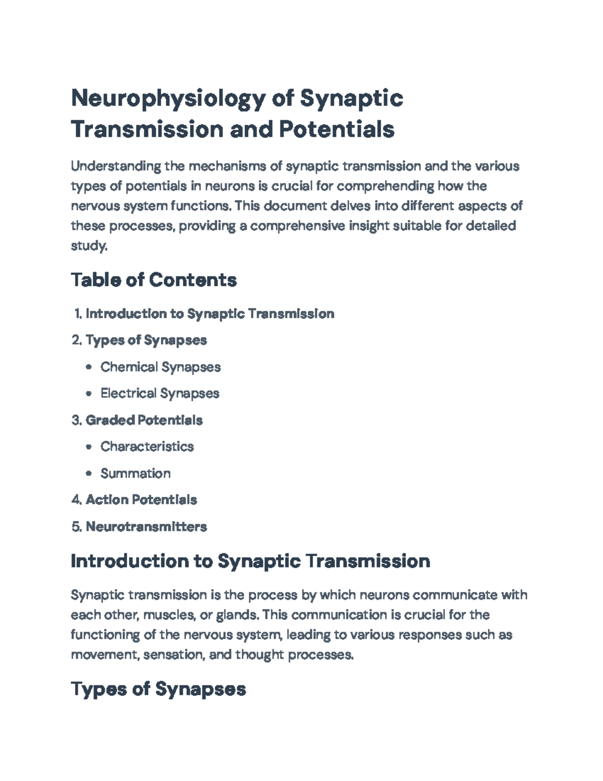 Neurophysiology: Synaptic Transmission & Action Potentials Insights ...
