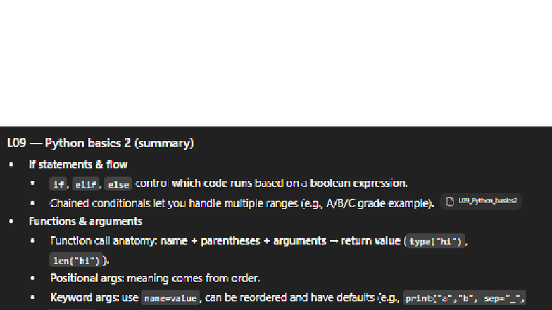 L09 Python Basics 2: Lecture 9 Summary Notes on Control Flow - Studocu