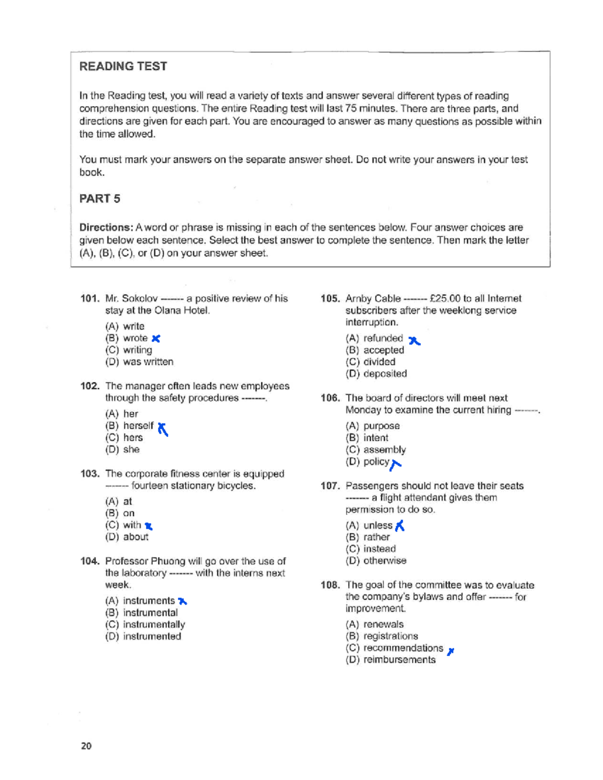 Reading Test Part 5 - Comprehension Questions - Studocu