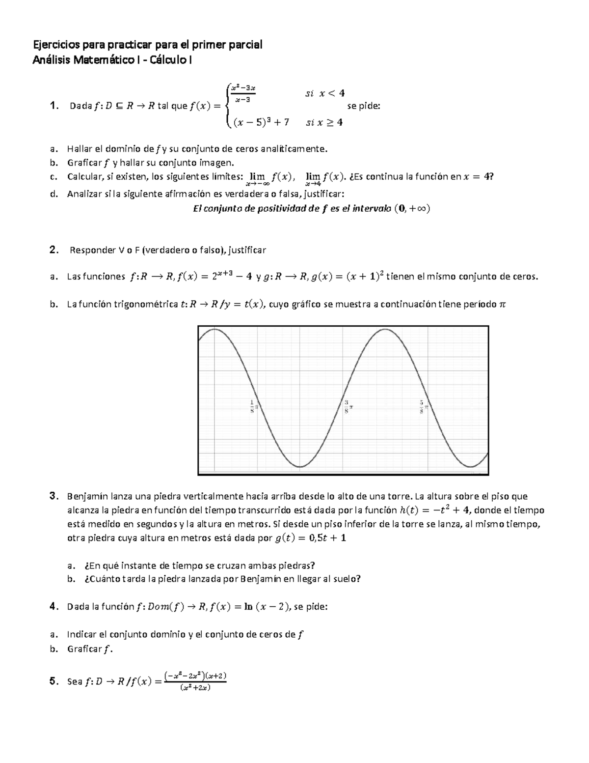 Ejercicios de Repaso para el Primer Parcial Análisis Matemático I ...