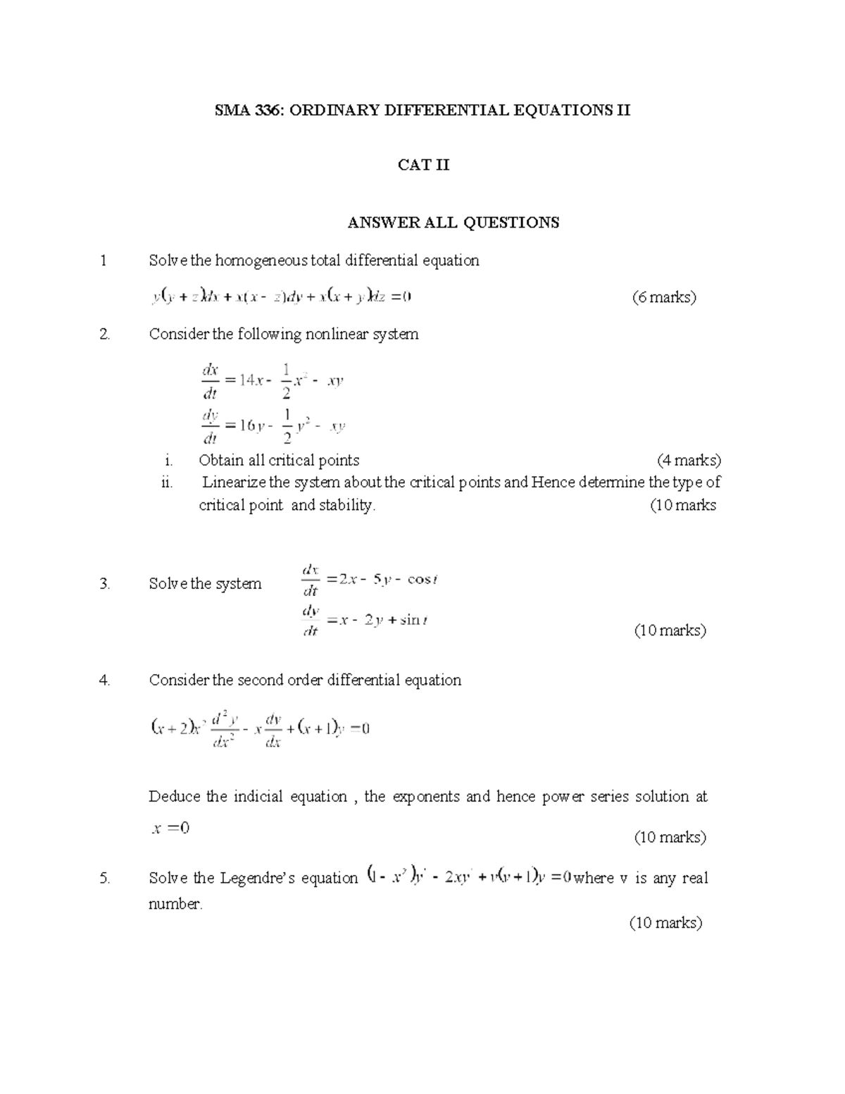 SMA 336 CAT 2 March 2025 - cool - SMA 336: ORDINARY DIFFERENTIAL ...
