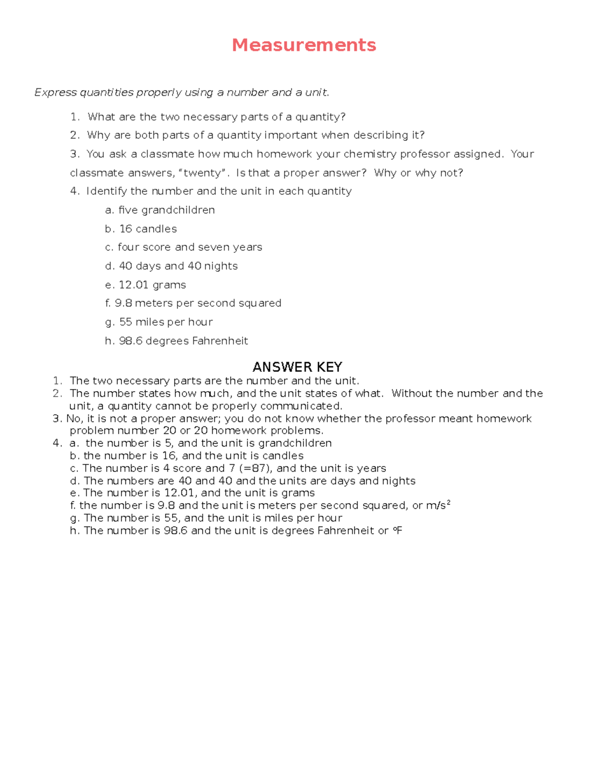 Measurements Worksheet - Class Practice Assignment (Sec 1.3) - Studocu