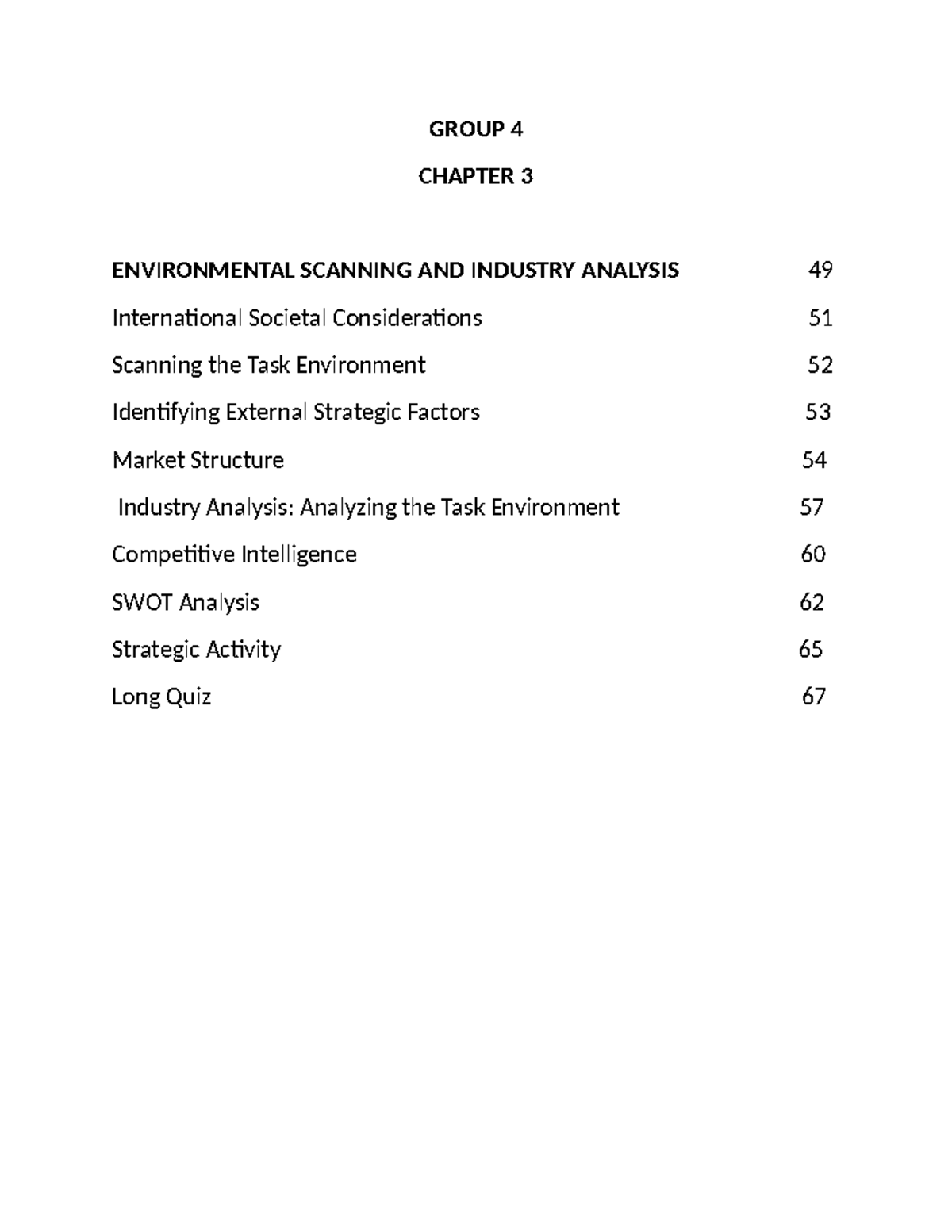 GROUP 4 STRATEGIC MANAGEMENT CHAPTER 3: ENVIRONMENTAL SCANNING ...