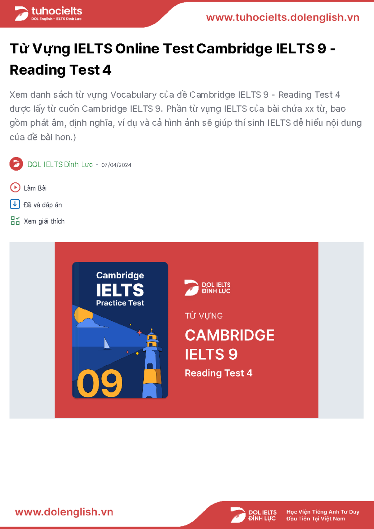 CAM9 - Vocabulary for Reading Test 4 - IELTS Cambridge 9 - Studocu