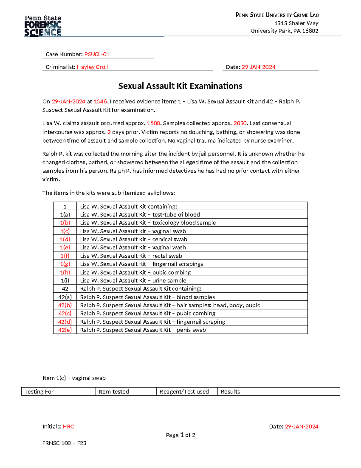 SAK Case Notes - FRNSC 100 Final Exam Documentation - Studocu