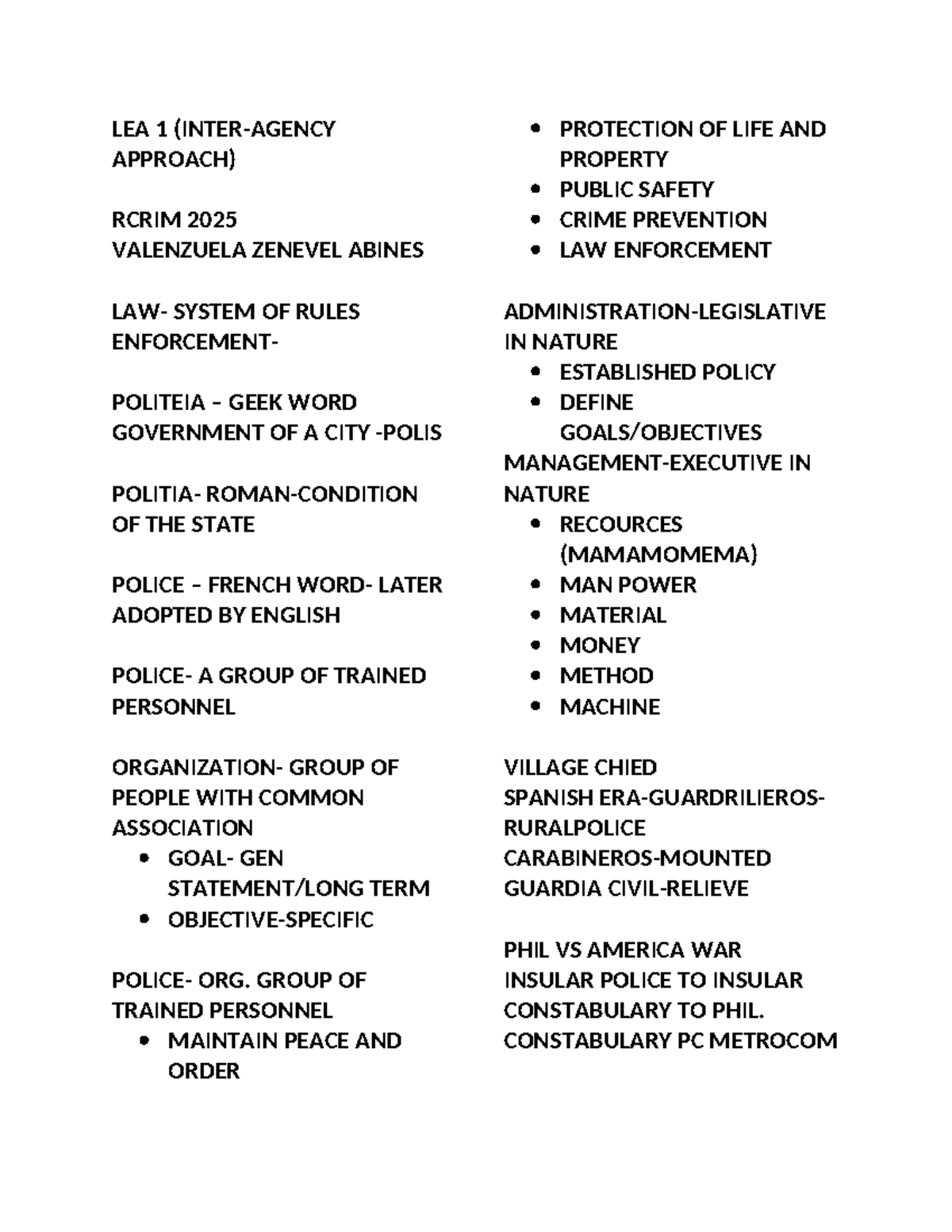 LEA 1 - Inter-Agency Approach to Policing and Security Concepts - Studocu